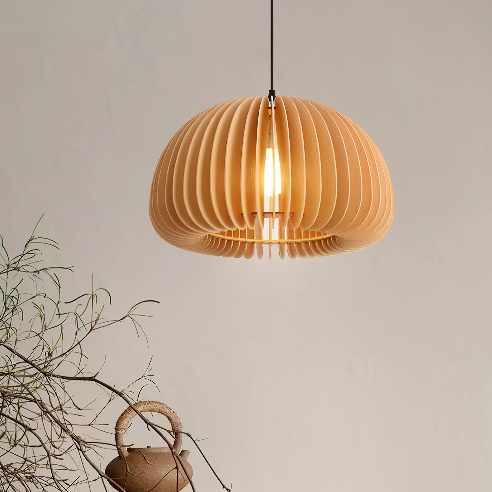 Doren Pendant Lamp Wood Pumpkin Dome Nordic-Neutral Decor