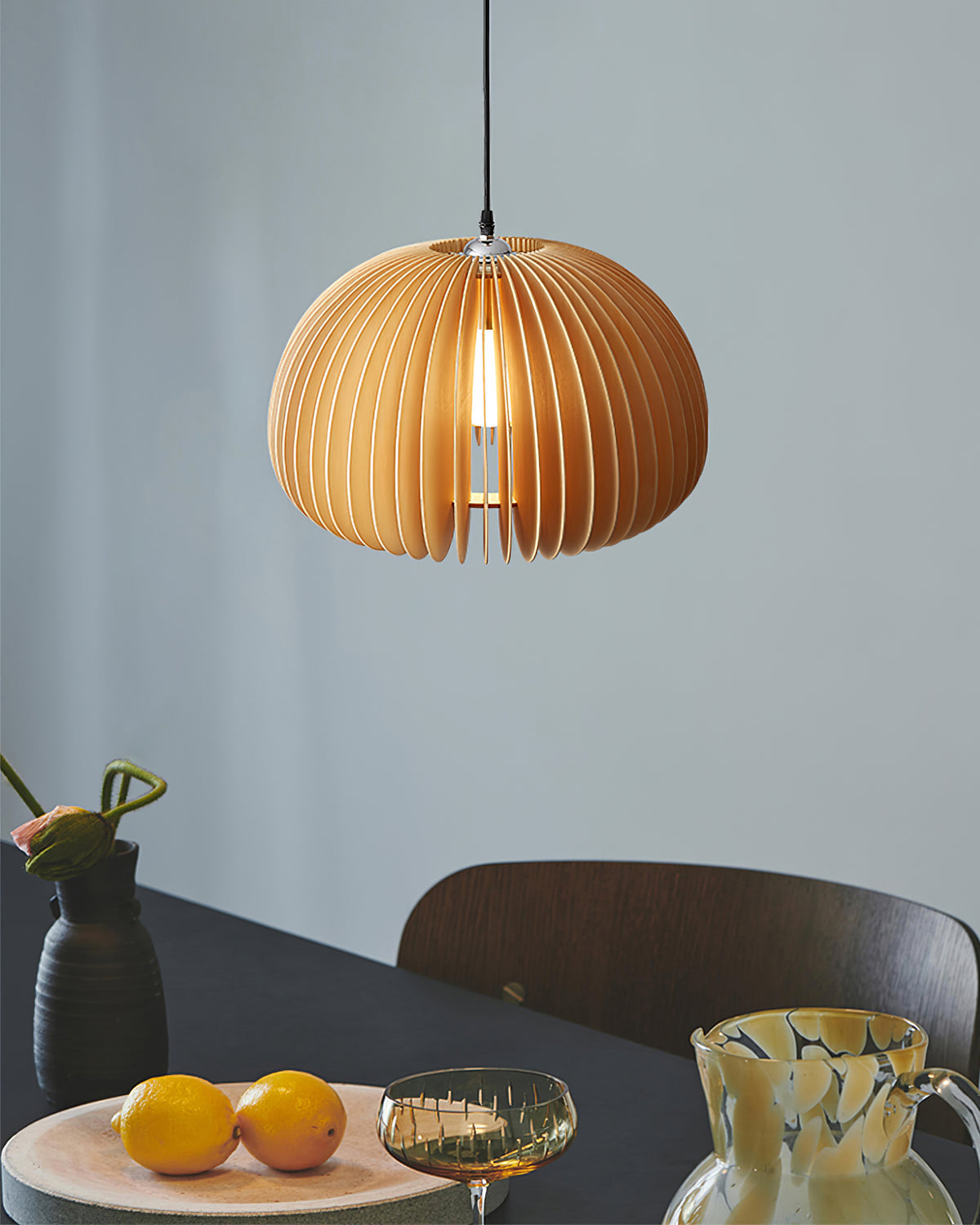 Doren Pendant Lamp Wood Pumpkin Dome Nordic-Neutral Decor