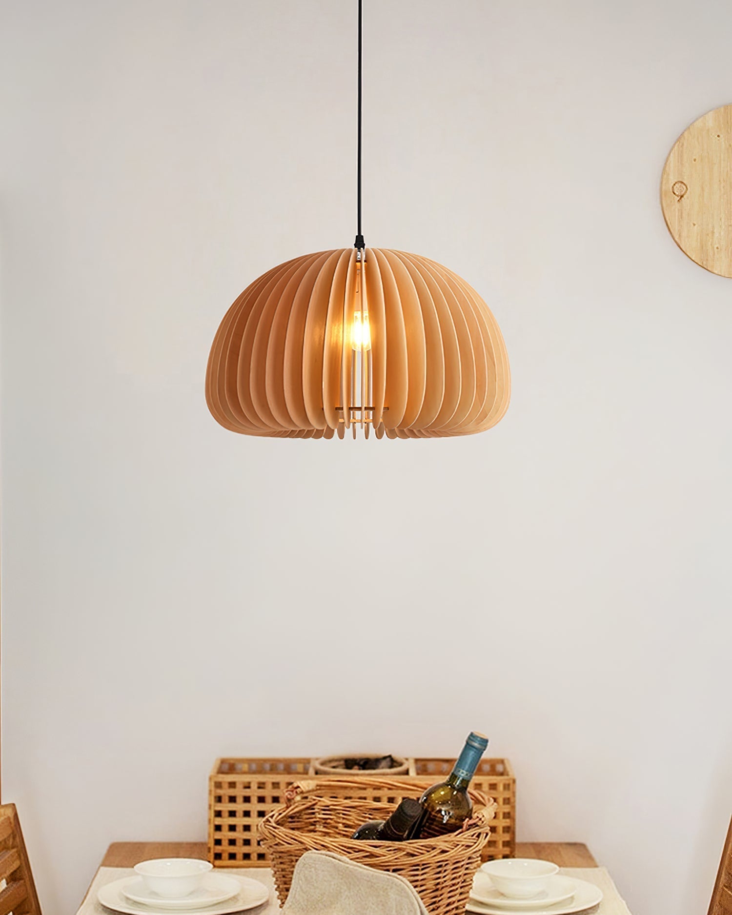 Doren Pendant Lamp Wood Pumpkin Dome Nordic-Neutral Decor