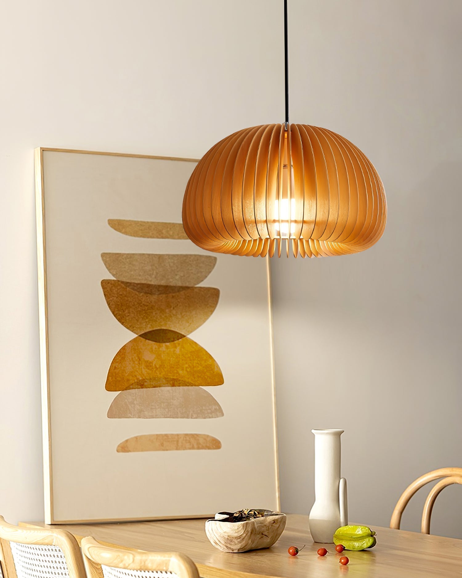 Doren Pendant Lamp Wood Pumpkin Dome Nordic-Neutral Decor