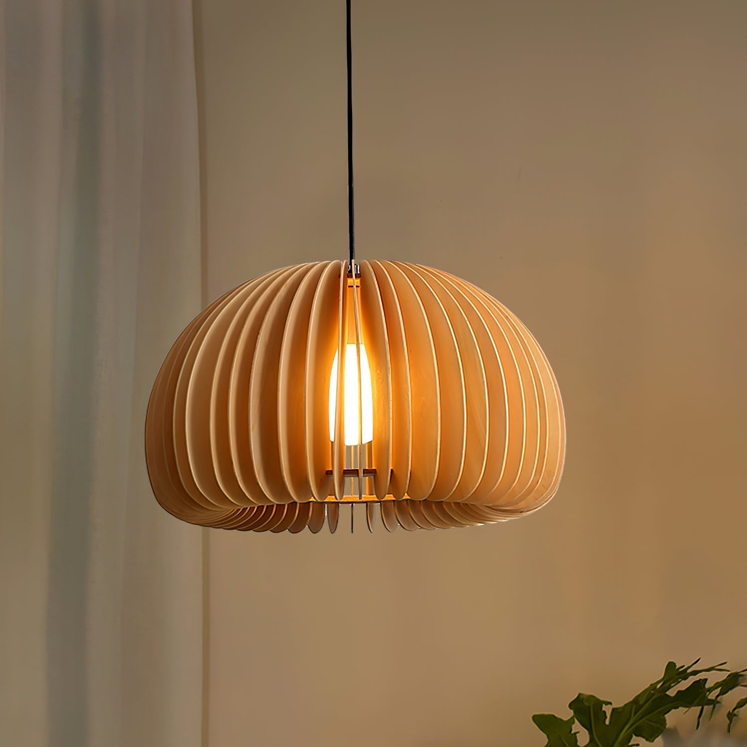 Doren Pendant Lamp Wood Pumpkin Dome Nordic-Neutral Decor