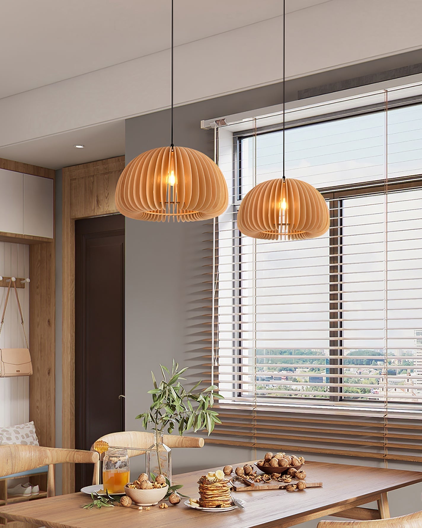 Doren Pendant Lamp Wood Pumpkin Dome Nordic-Neutral Decor
