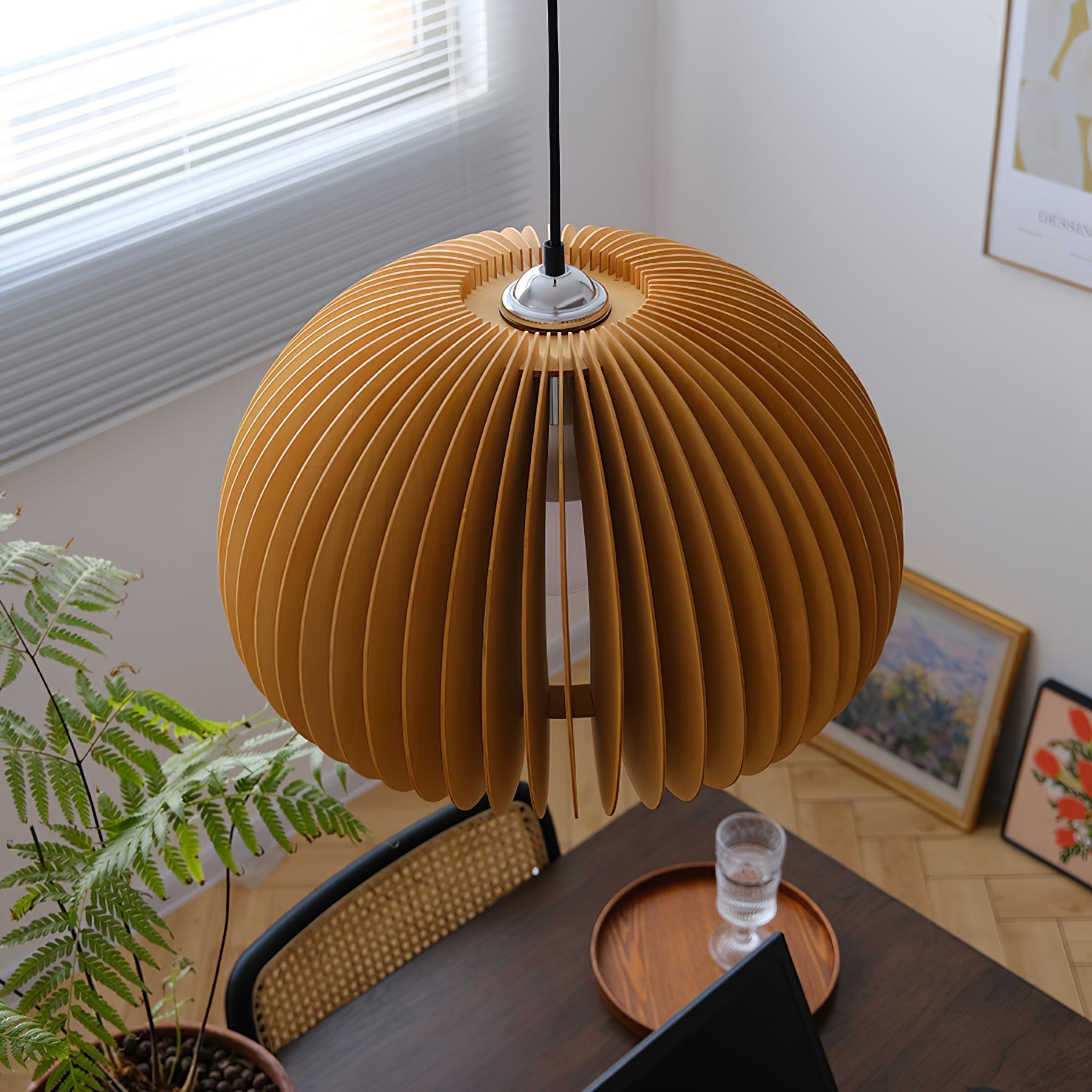 Doren Pendant Lamp Wood Pumpkin Dome Nordic-Neutral Decor