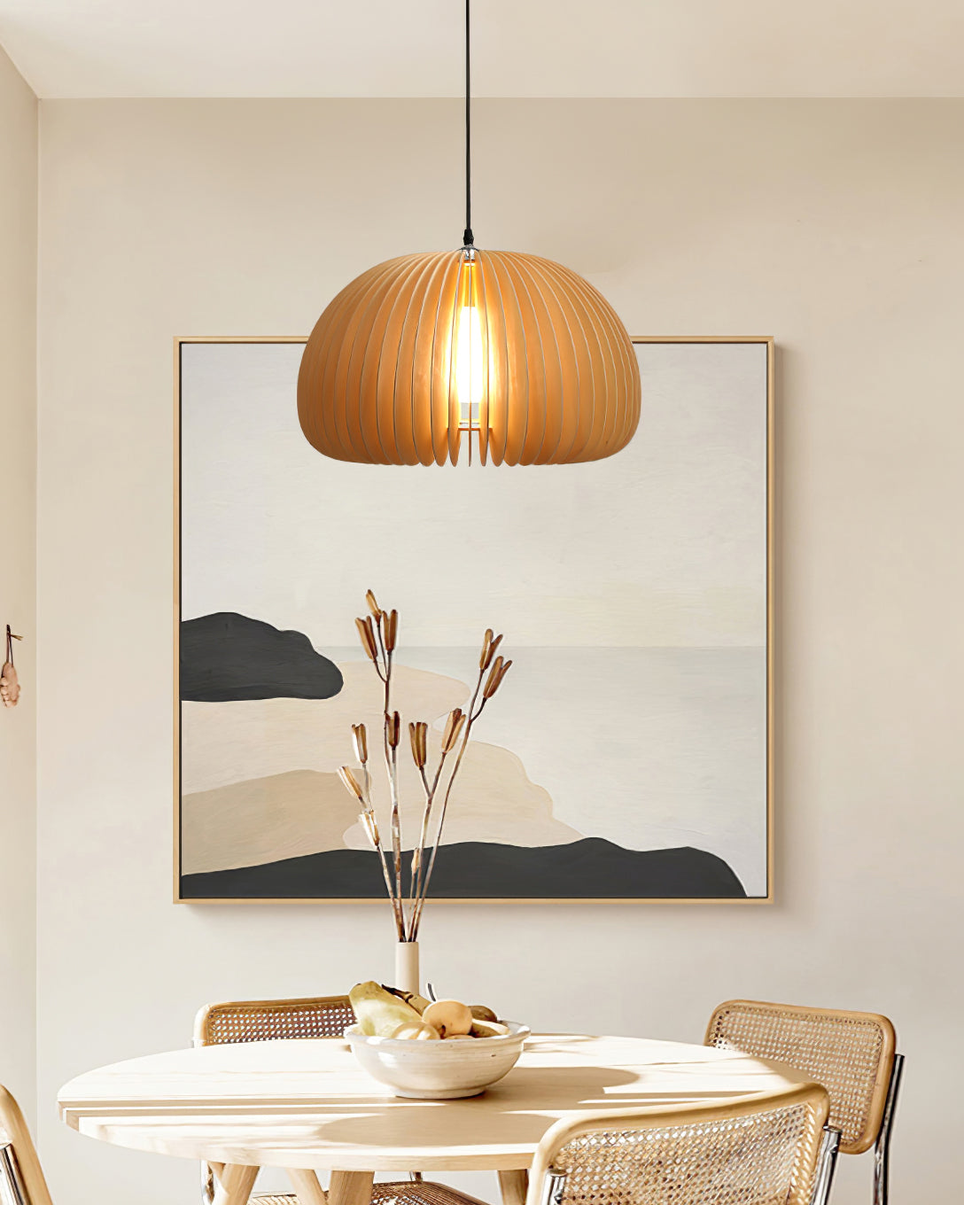 Doren Pendant Lamp Wood Pumpkin Dome Nordic-Neutral Decor
