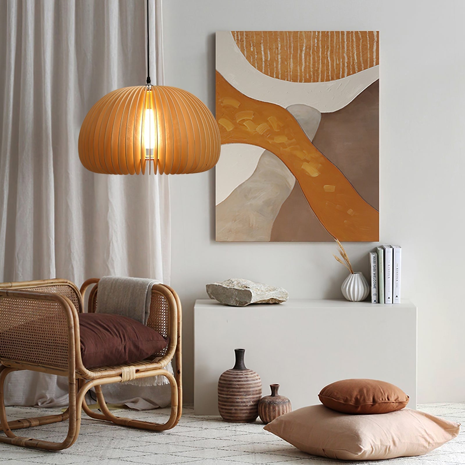 Doren Pendant Lamp Wood Pumpkin Dome Nordic-Neutral Decor