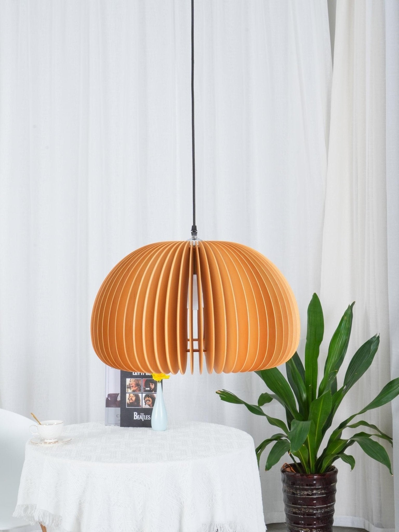 Doren Pendant Lamp Wood Pumpkin Dome Nordic-Neutral Decor