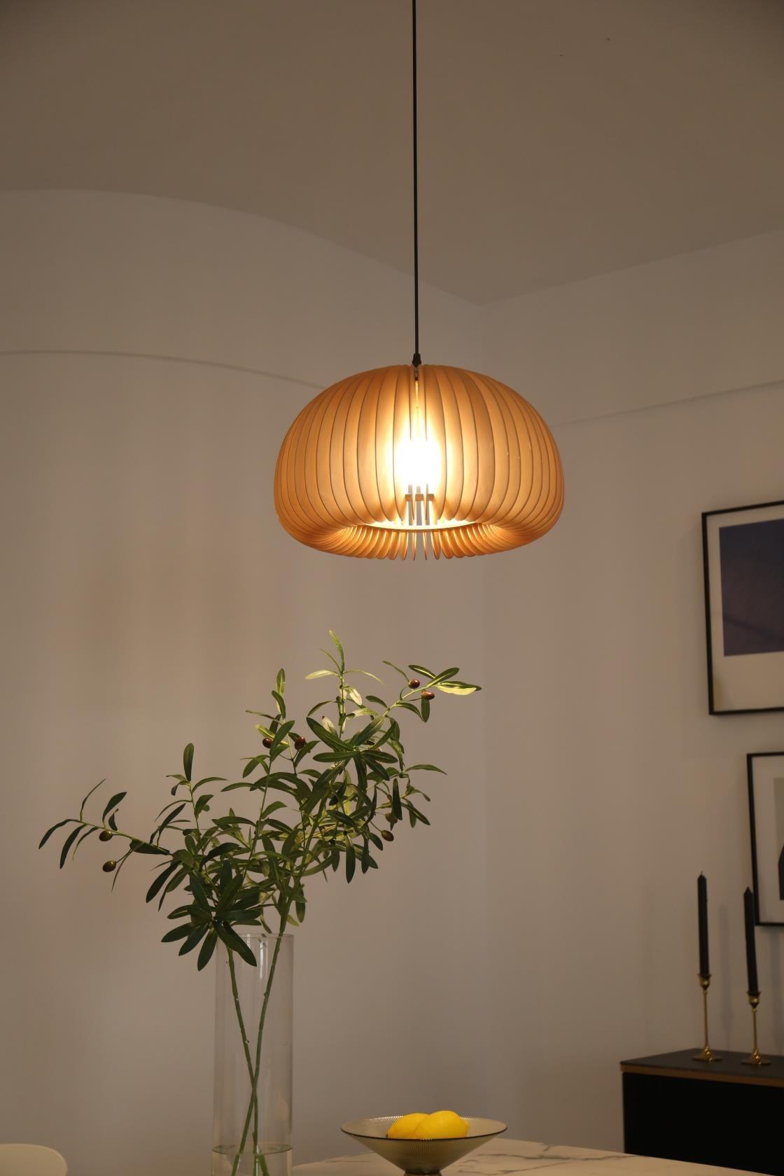 Doren Pendant Lamp Wood Pumpkin Dome Nordic-Neutral Decor