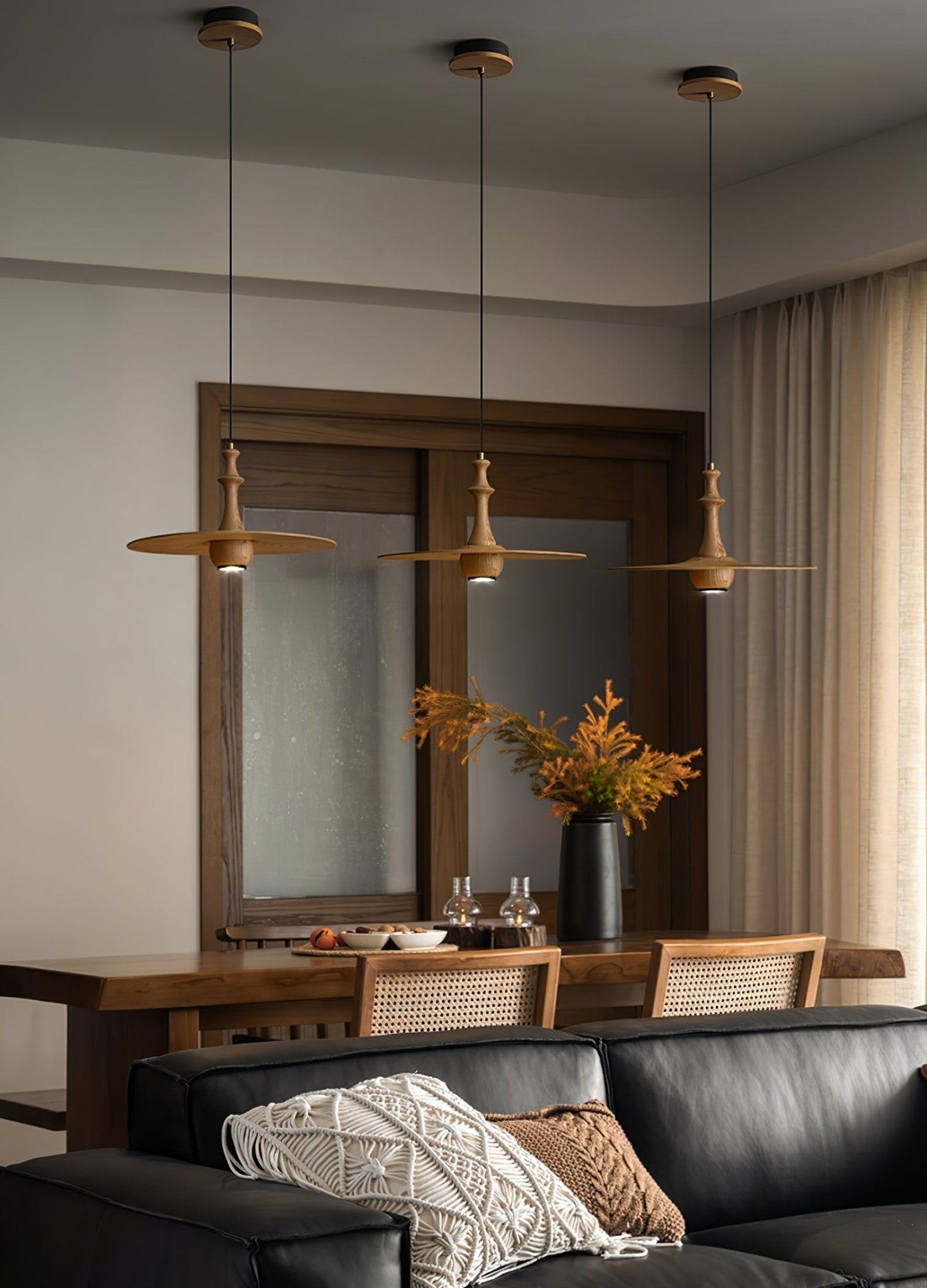 Spindle Wooden Spin Pendant Light-Neutral Decor