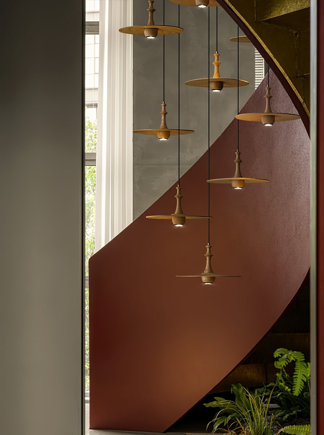 Spindle Wooden Spin Pendant Light-Neutral Decor