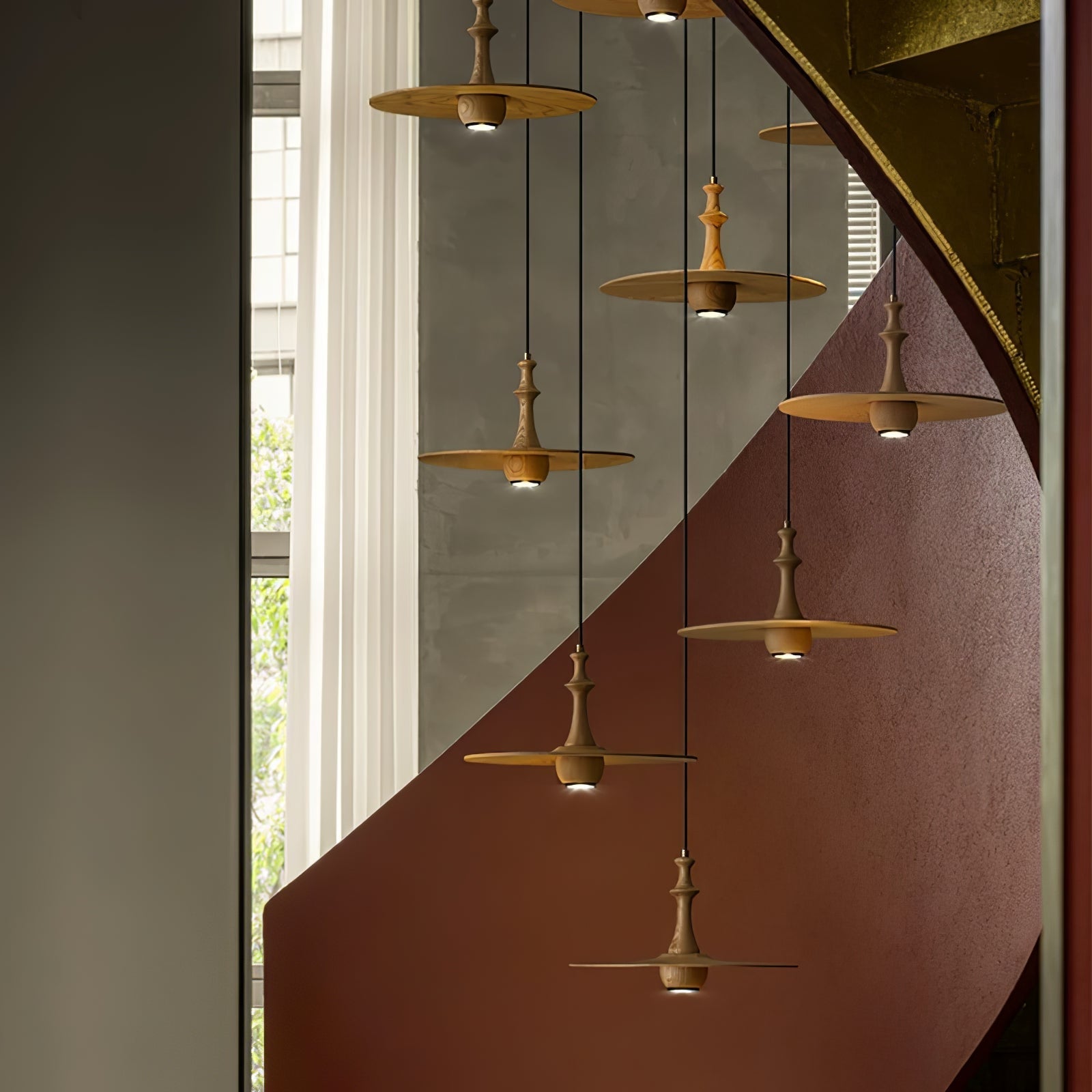 Spindle Wooden Spin Pendant Light-Neutral Decor