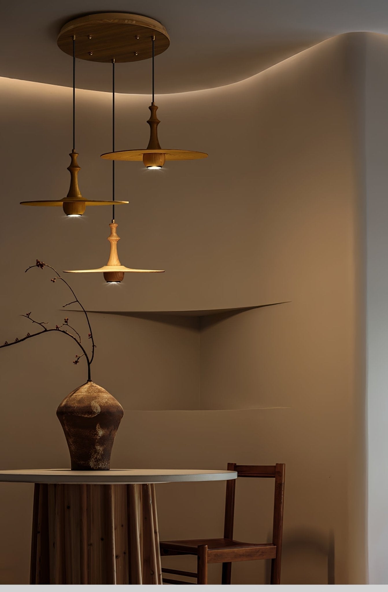 Spindle Wooden Spin Pendant Light-Neutral Decor