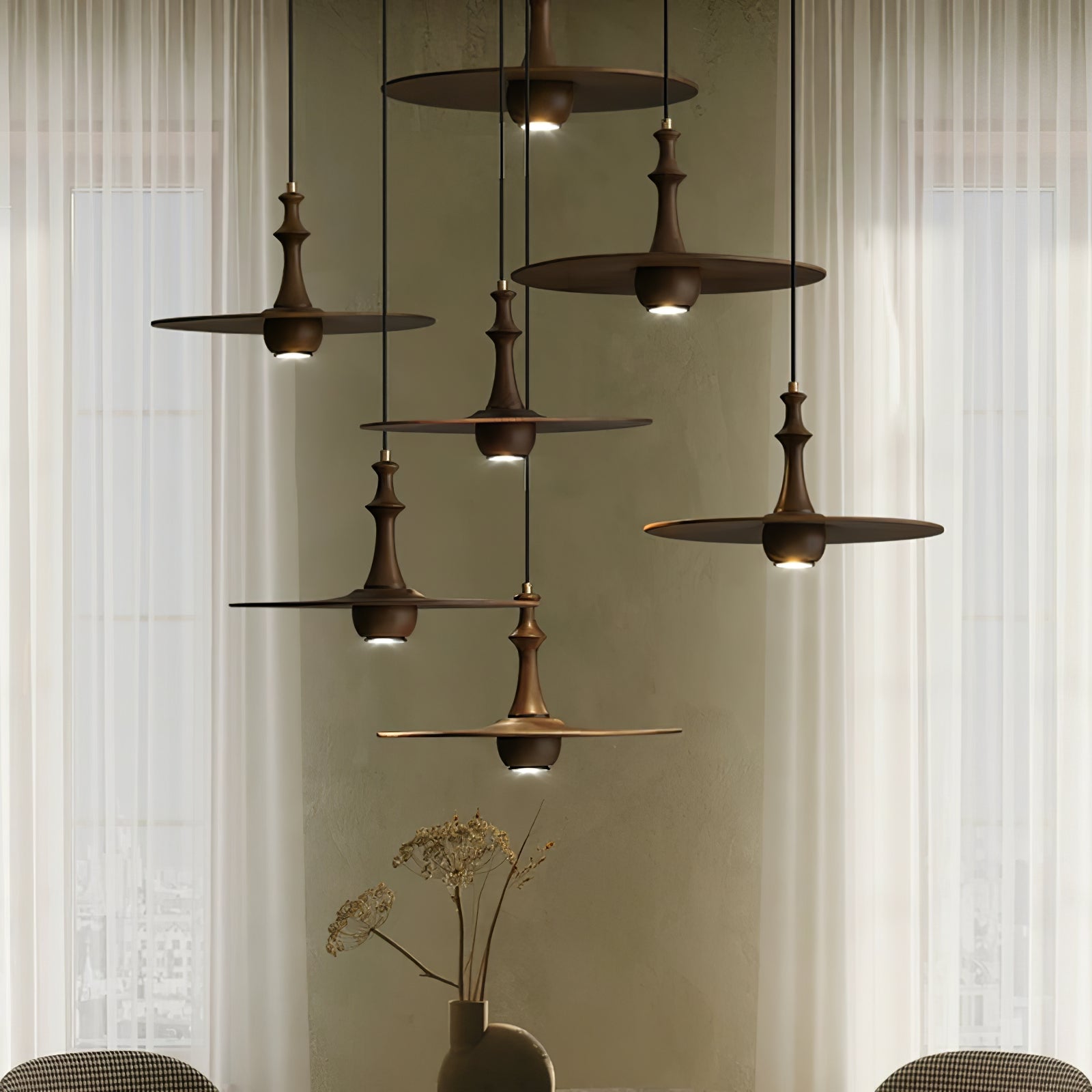 Spindle Wooden Spin Pendant Light-Neutral Decor