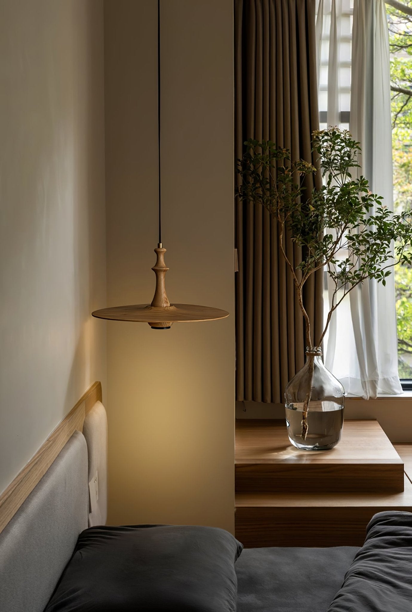 Spindle Wooden Spin Pendant Light-Neutral Decor