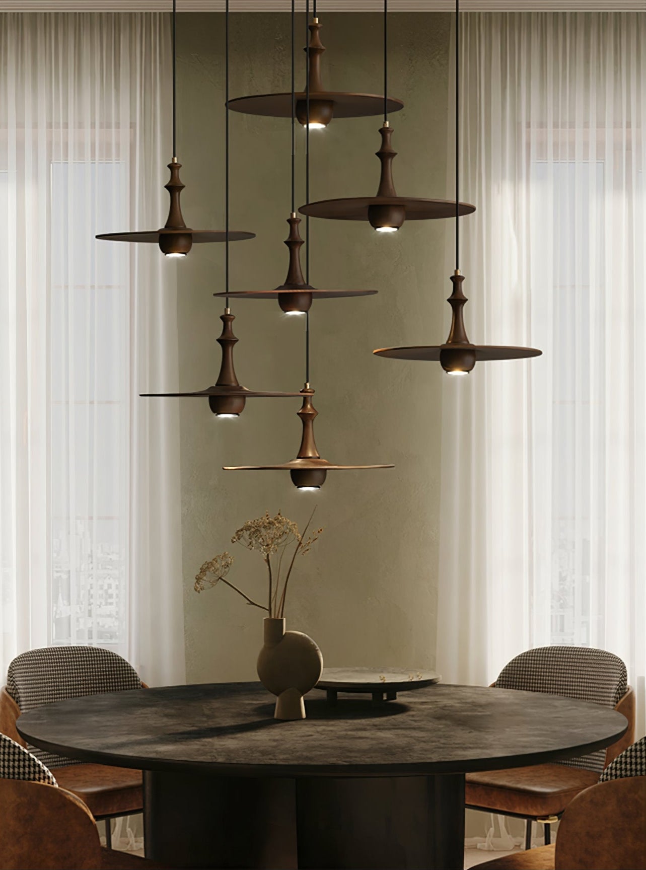 Spindle Wooden Spin Pendant Light-Neutral Decor