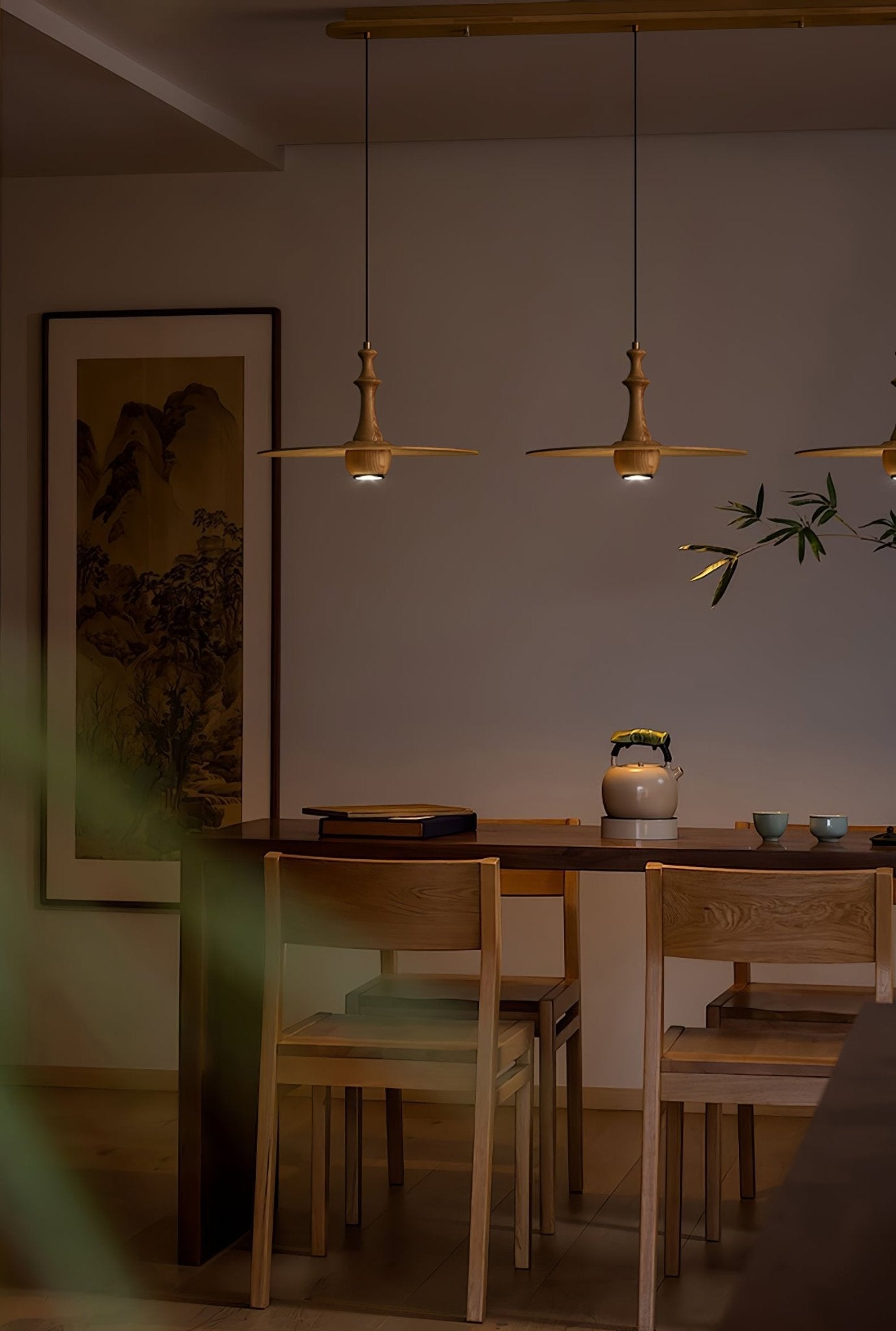 Spindle Wooden Spin Pendant Light-Neutral Decor