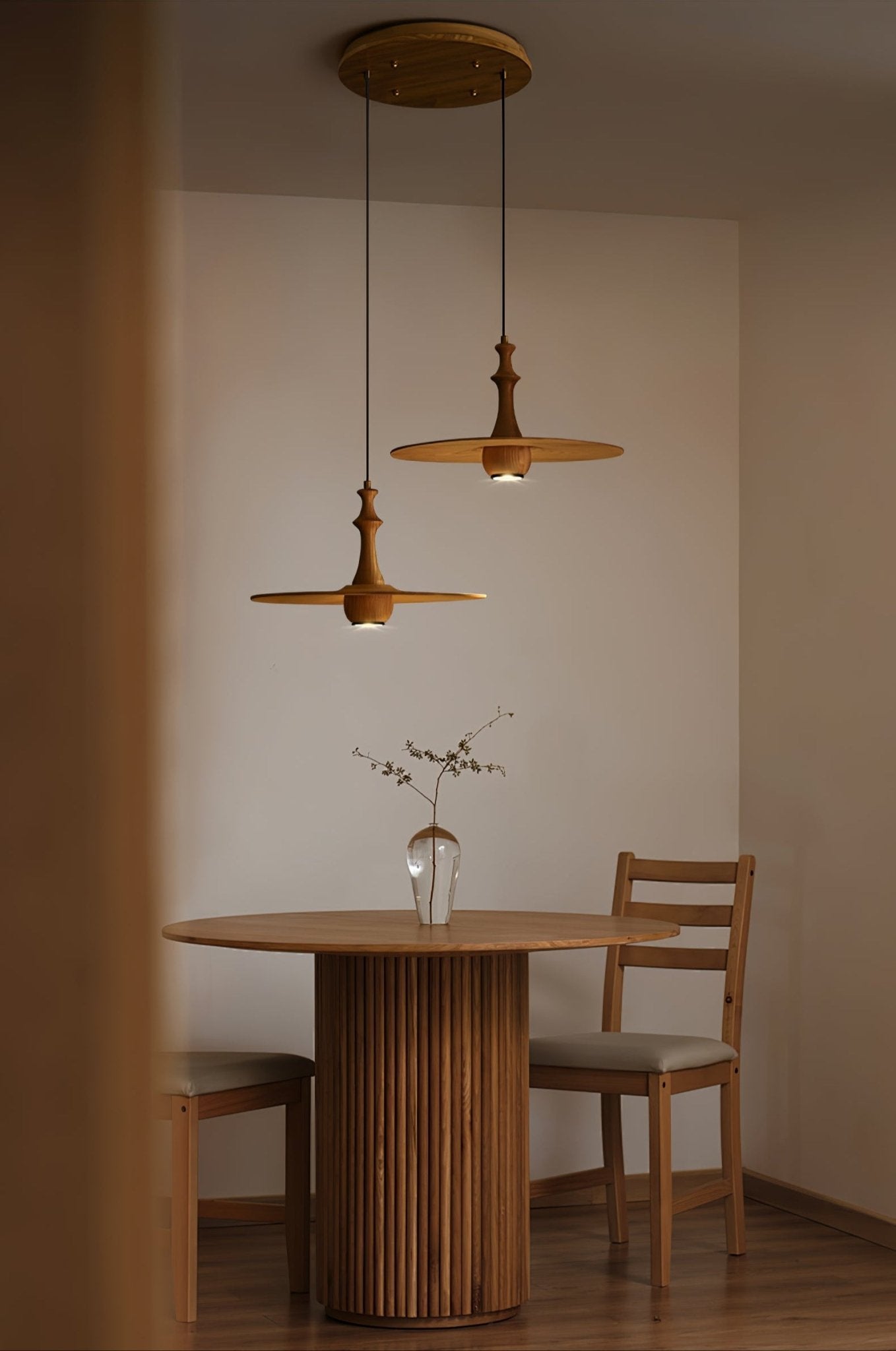 Spindle Wooden Spin Pendant Light-Neutral Decor