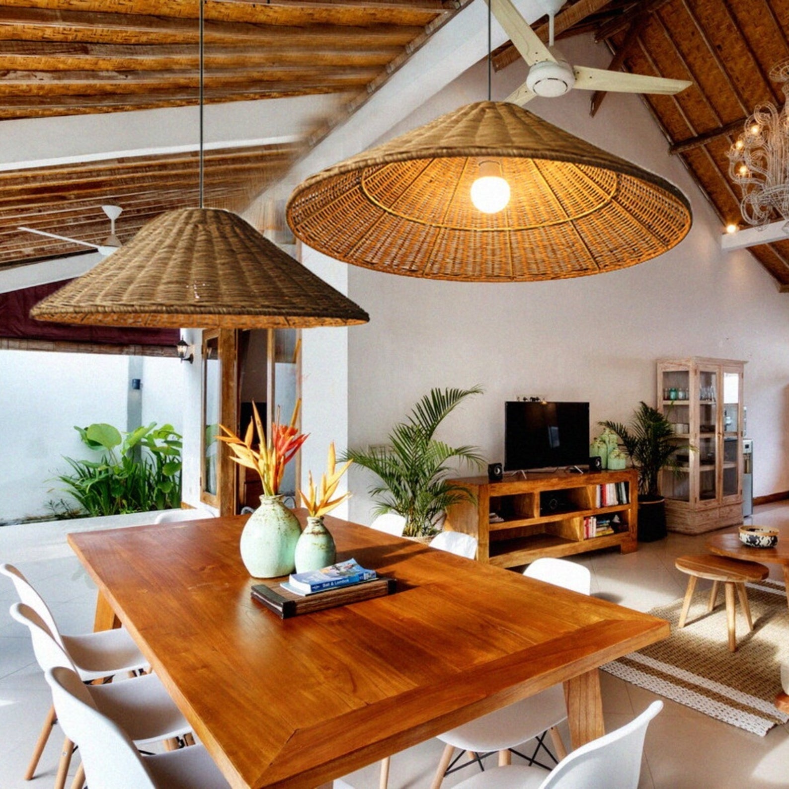 Muto Vintage Handmade LED Rattan Pendant Light Living Room - Neutral Decor