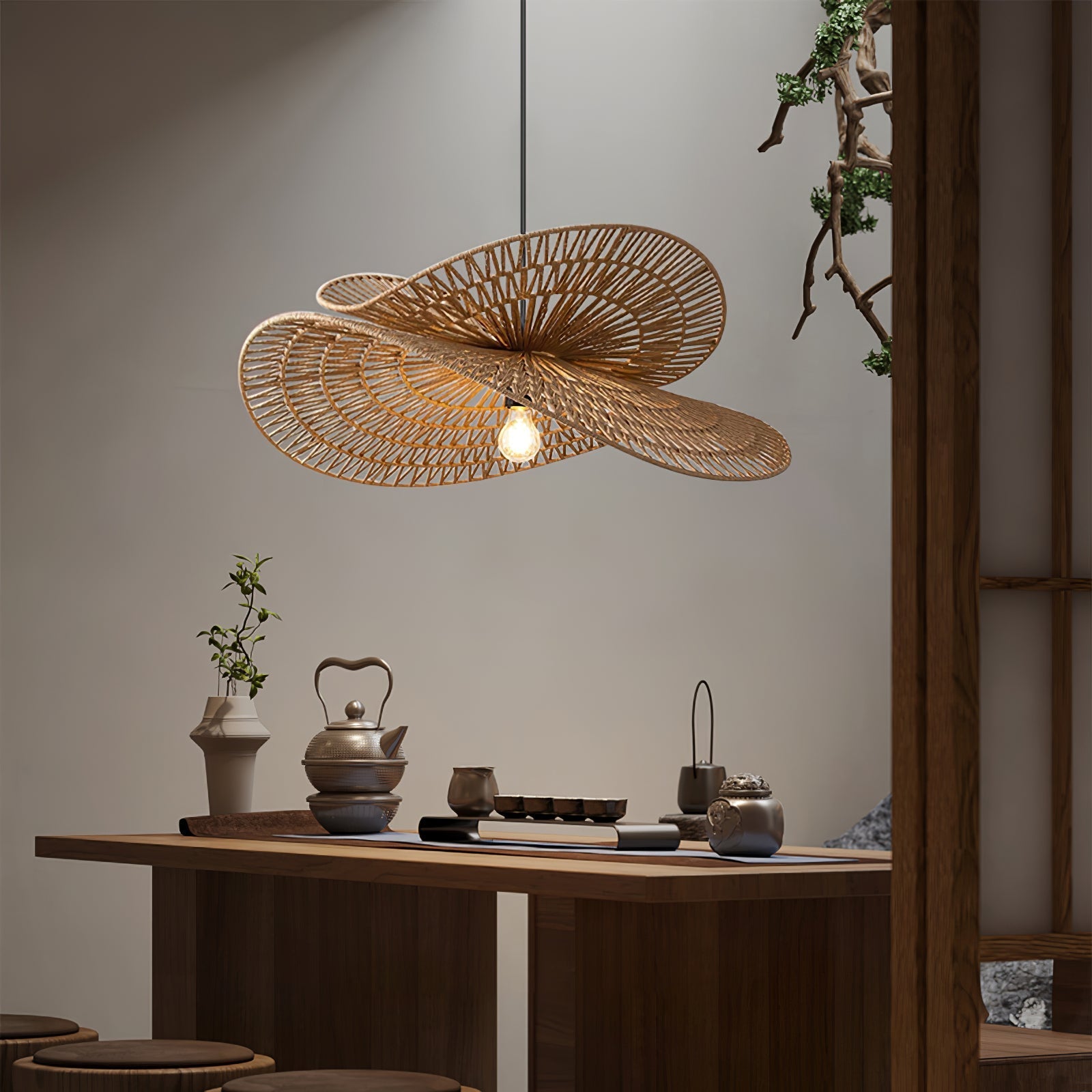 Denvir Hemp Rope Traditional Pendant Light-Neutral Decor