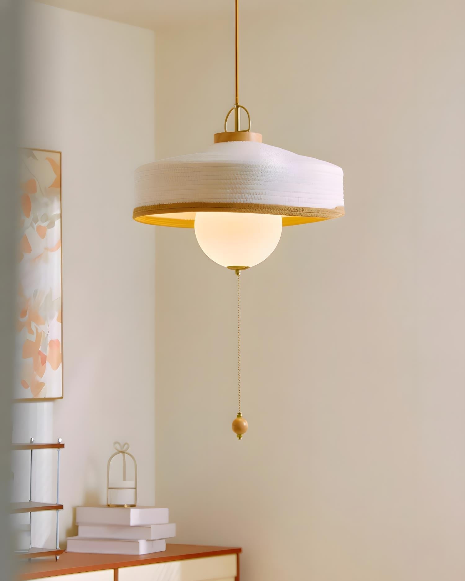 Woven Drum Globe Pendant Lamp-Neutral Decor