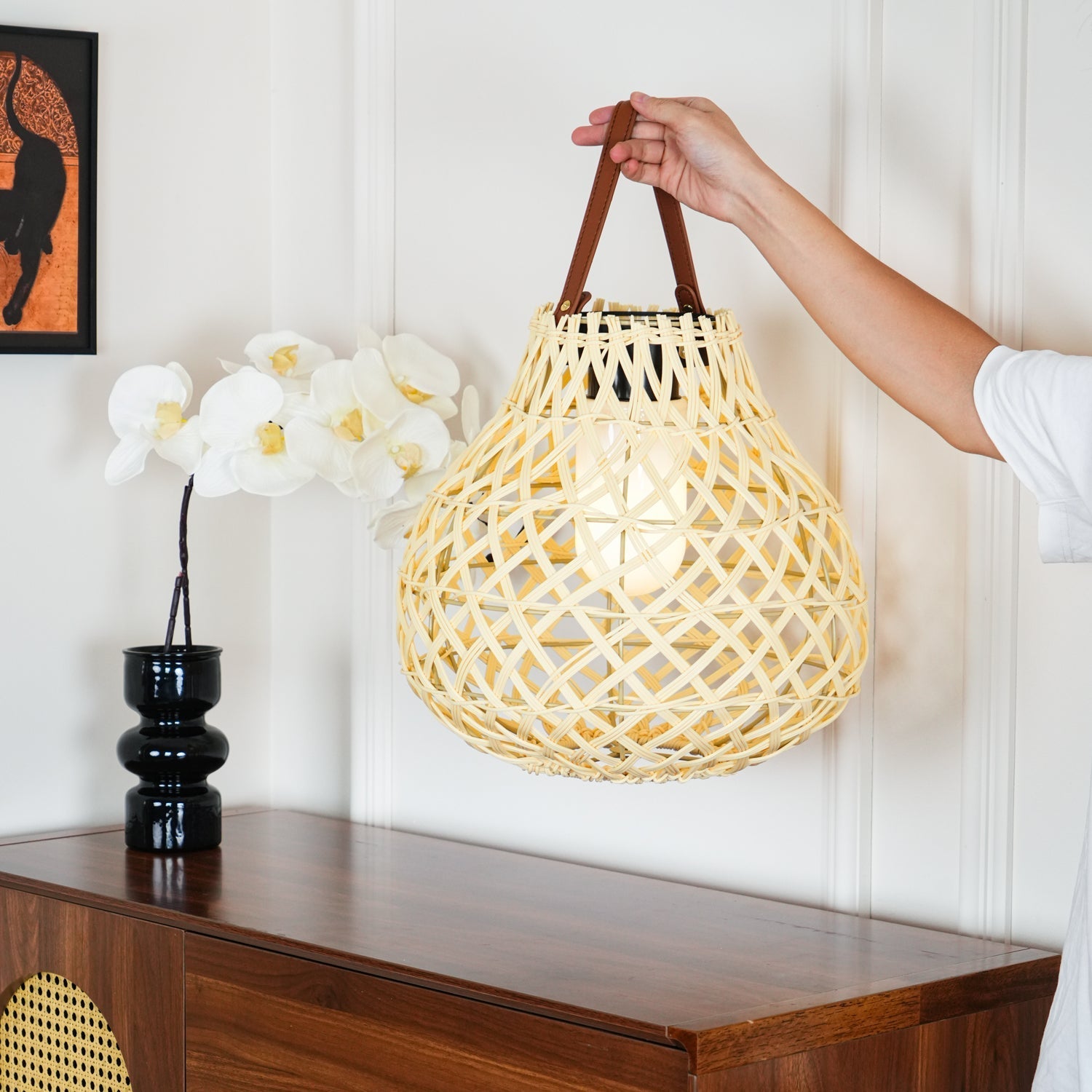 Isenor Woven Sphere Lantern Outdoor Lamp-Neutral Decor