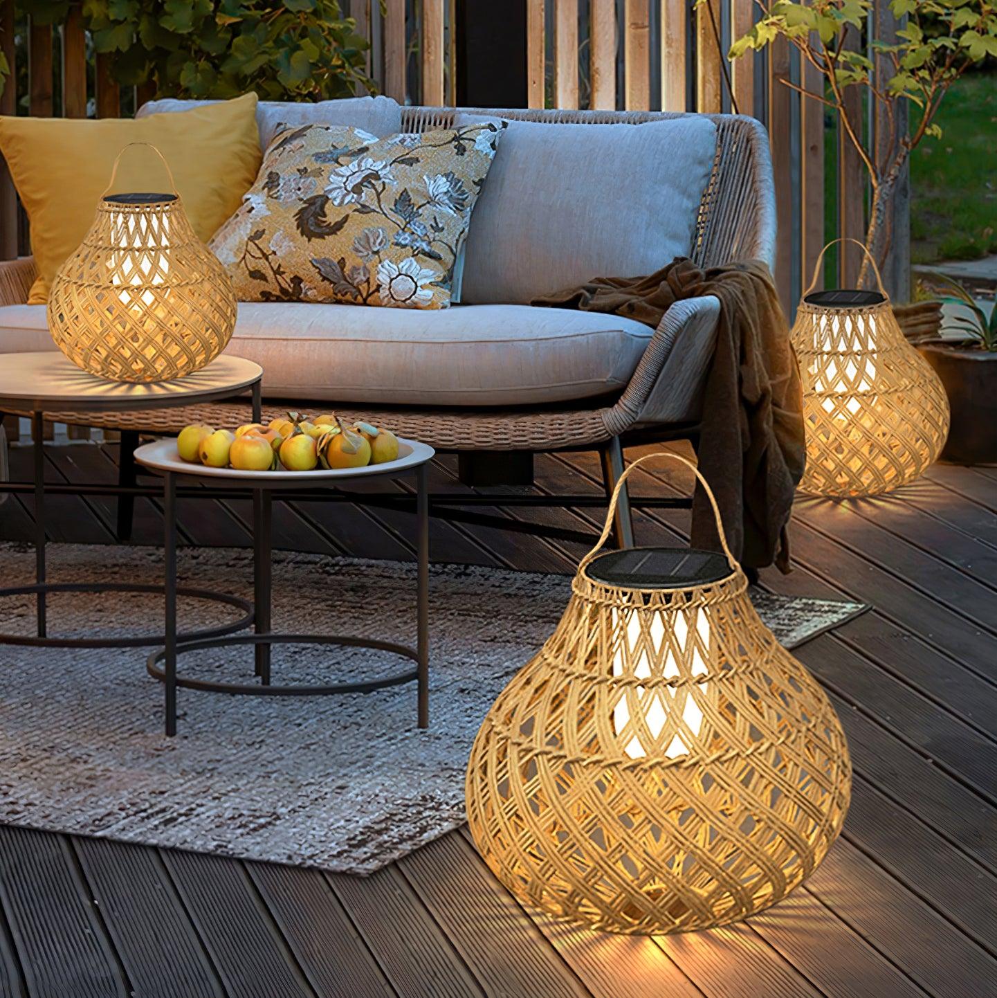 Isenor Woven Sphere Lantern Outdoor Lamp-Neutral Decor