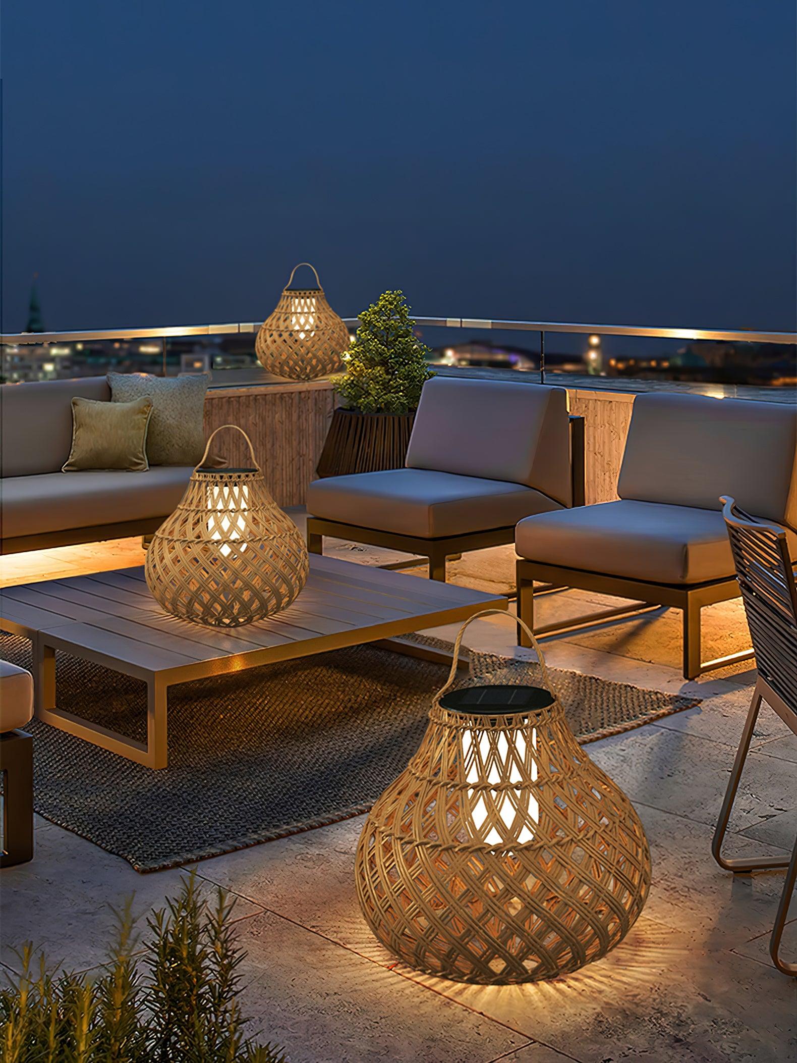 Isenor Woven Sphere Lantern Outdoor Lamp-Neutral Decor