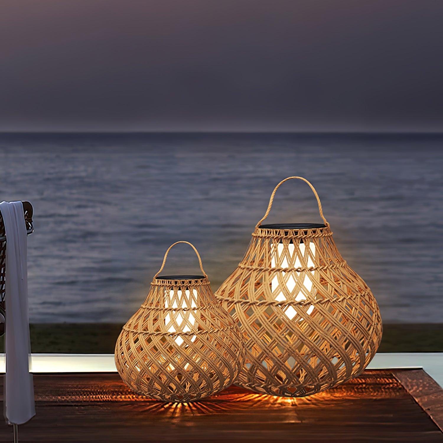 Isenor Woven Sphere Lantern Outdoor Lamp-Neutral Decor