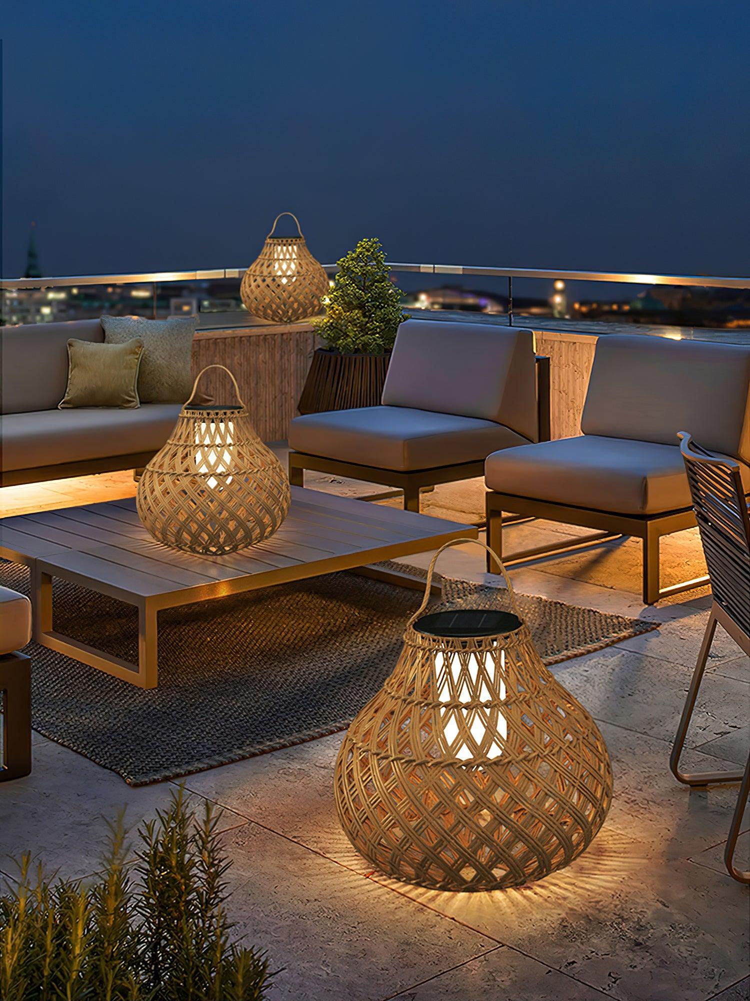 Isenor Woven Sphere Lantern Outdoor Lamp-Neutral Decor