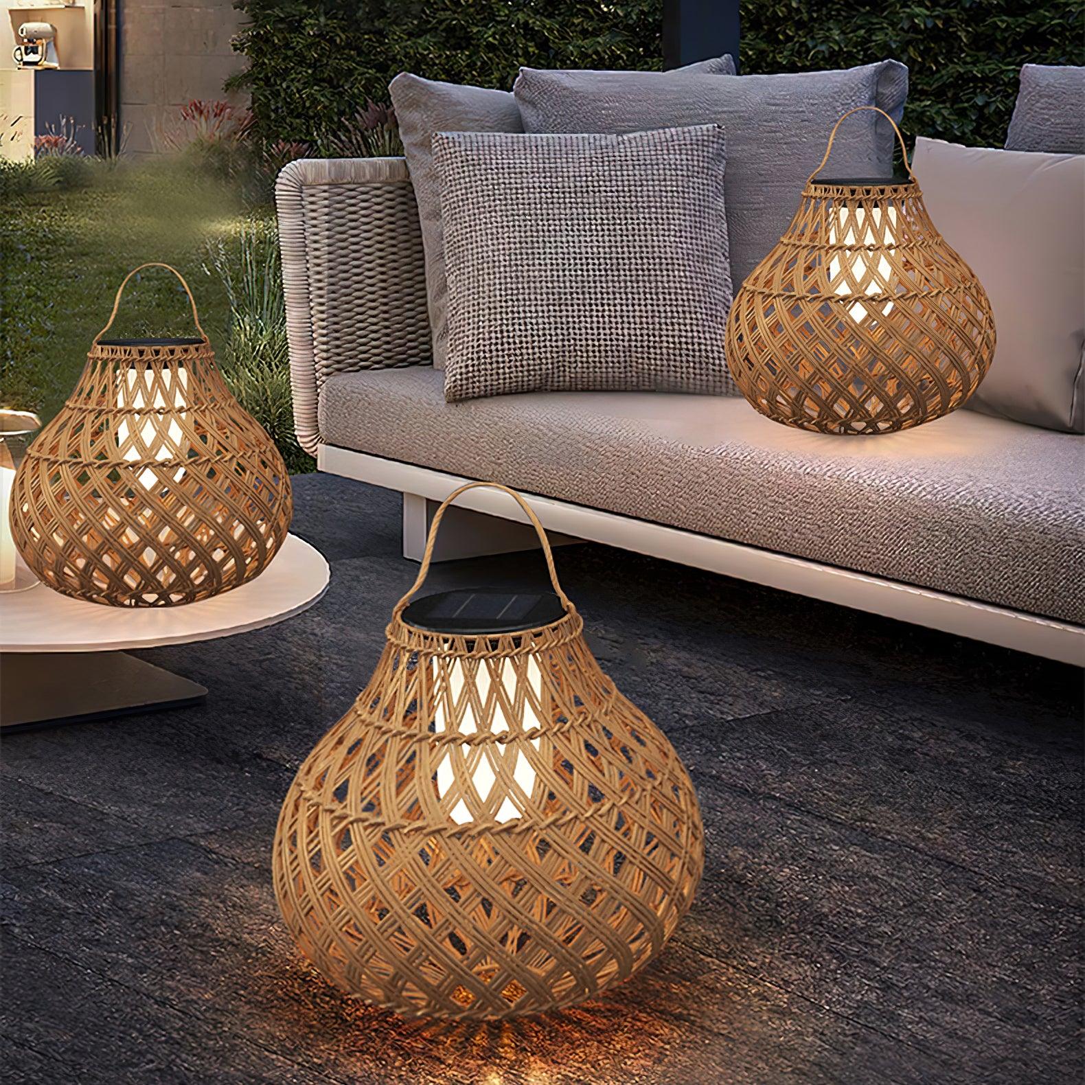 Isenor Woven Sphere Lantern Outdoor Lamp-Neutral Decor