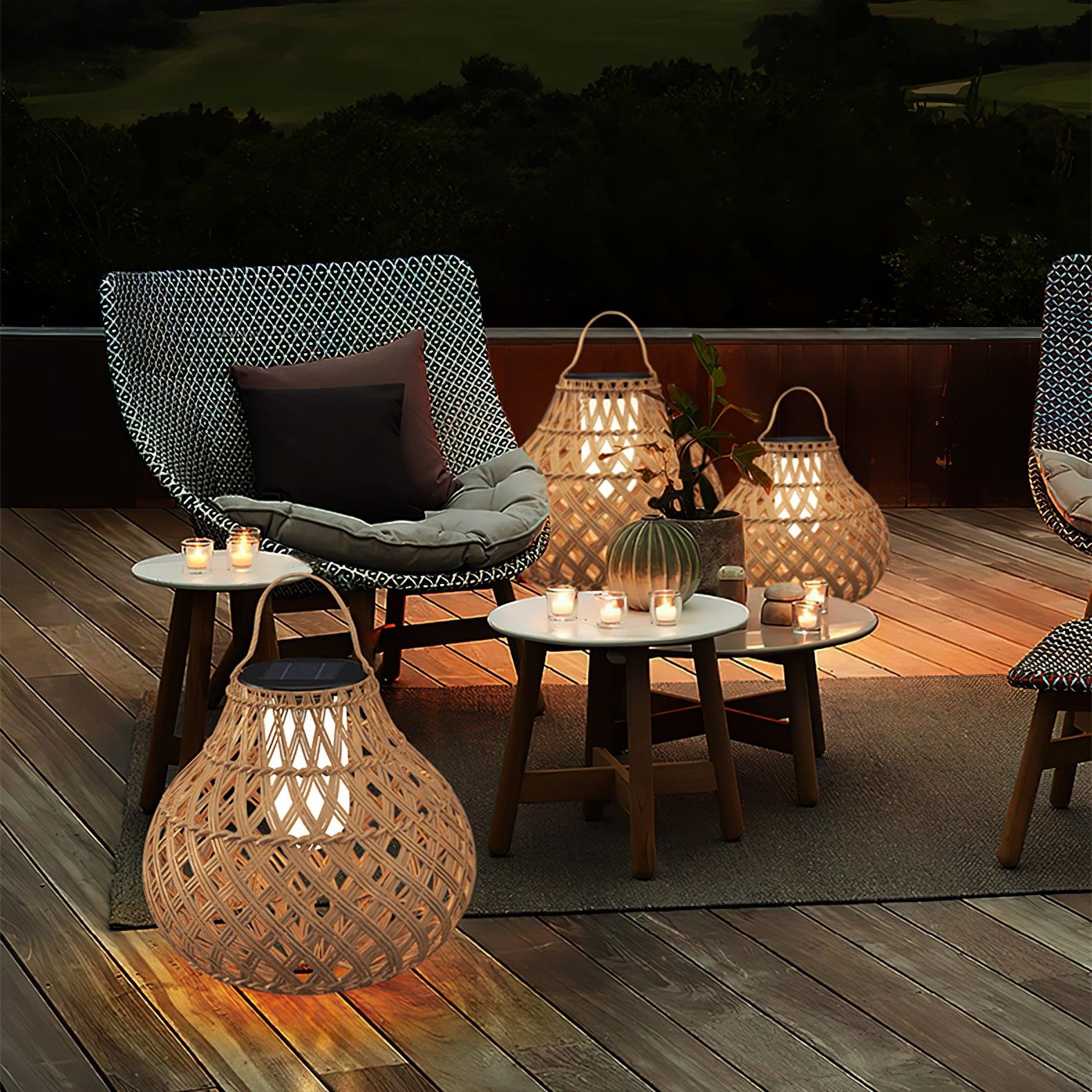 Isenor Woven Sphere Lantern Outdoor Lamp-Neutral Decor