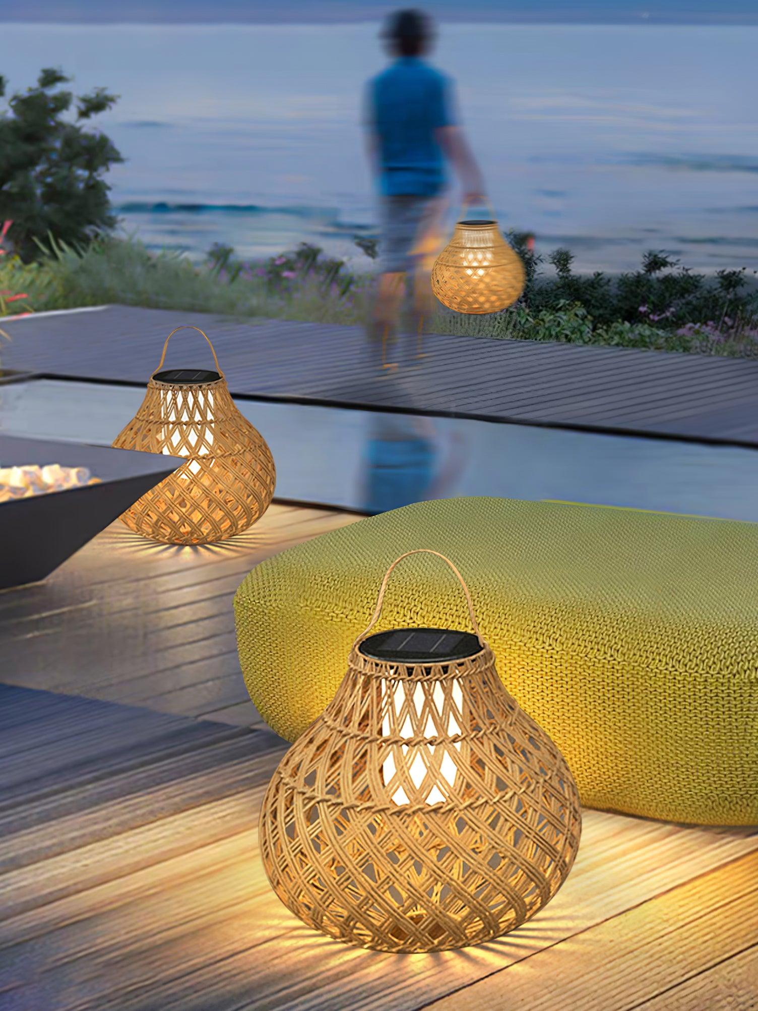 Isenor Woven Sphere Lantern Outdoor Lamp-Neutral Decor