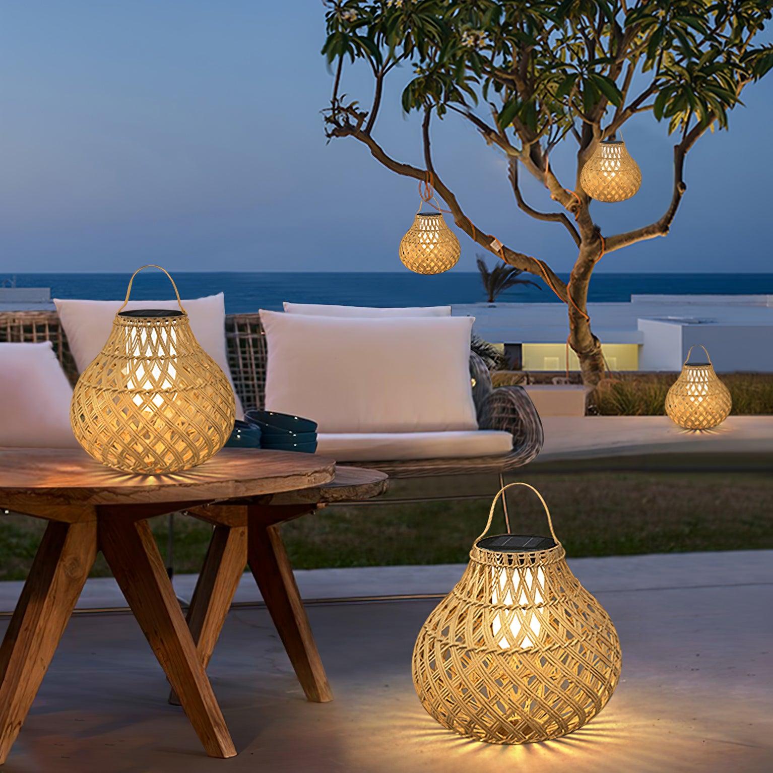 Isenor Woven Sphere Lantern Outdoor Lamp-Neutral Decor