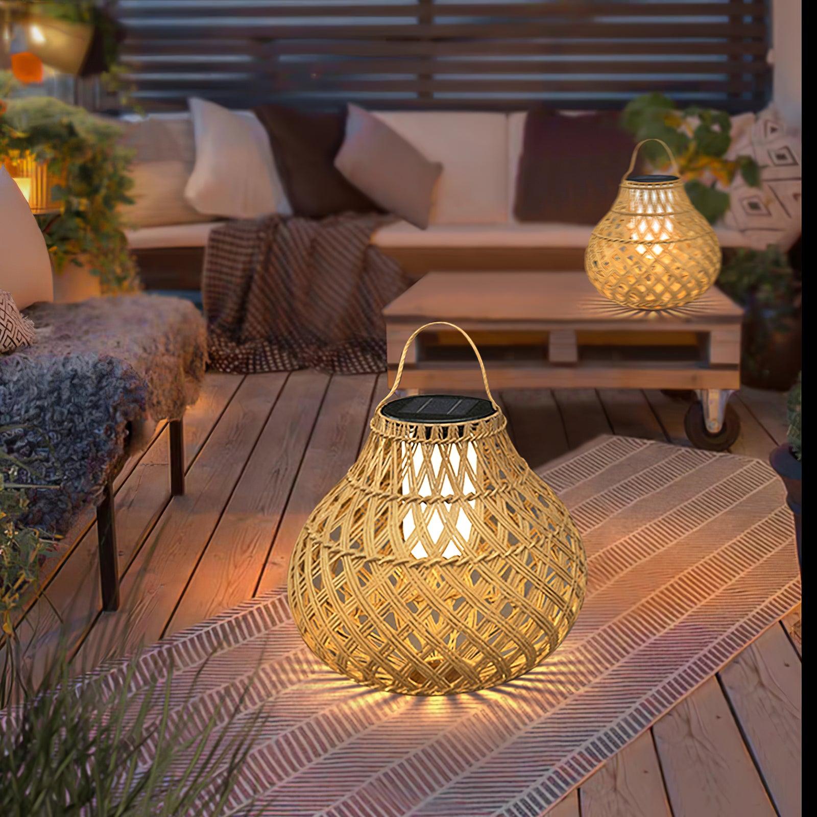 Isenor Woven Sphere Lantern Outdoor Lamp-Neutral Decor