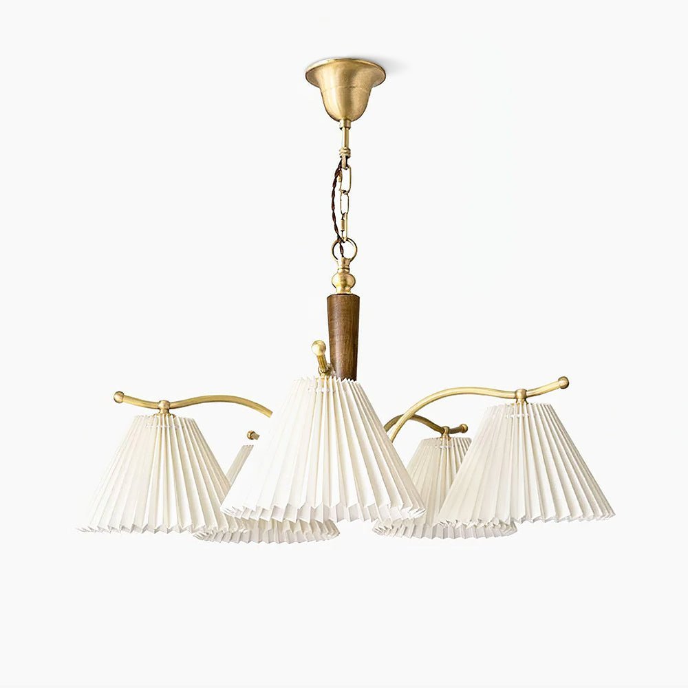 Lustra Chandelier Brass Pleated Shade Classic-Neutral Decor