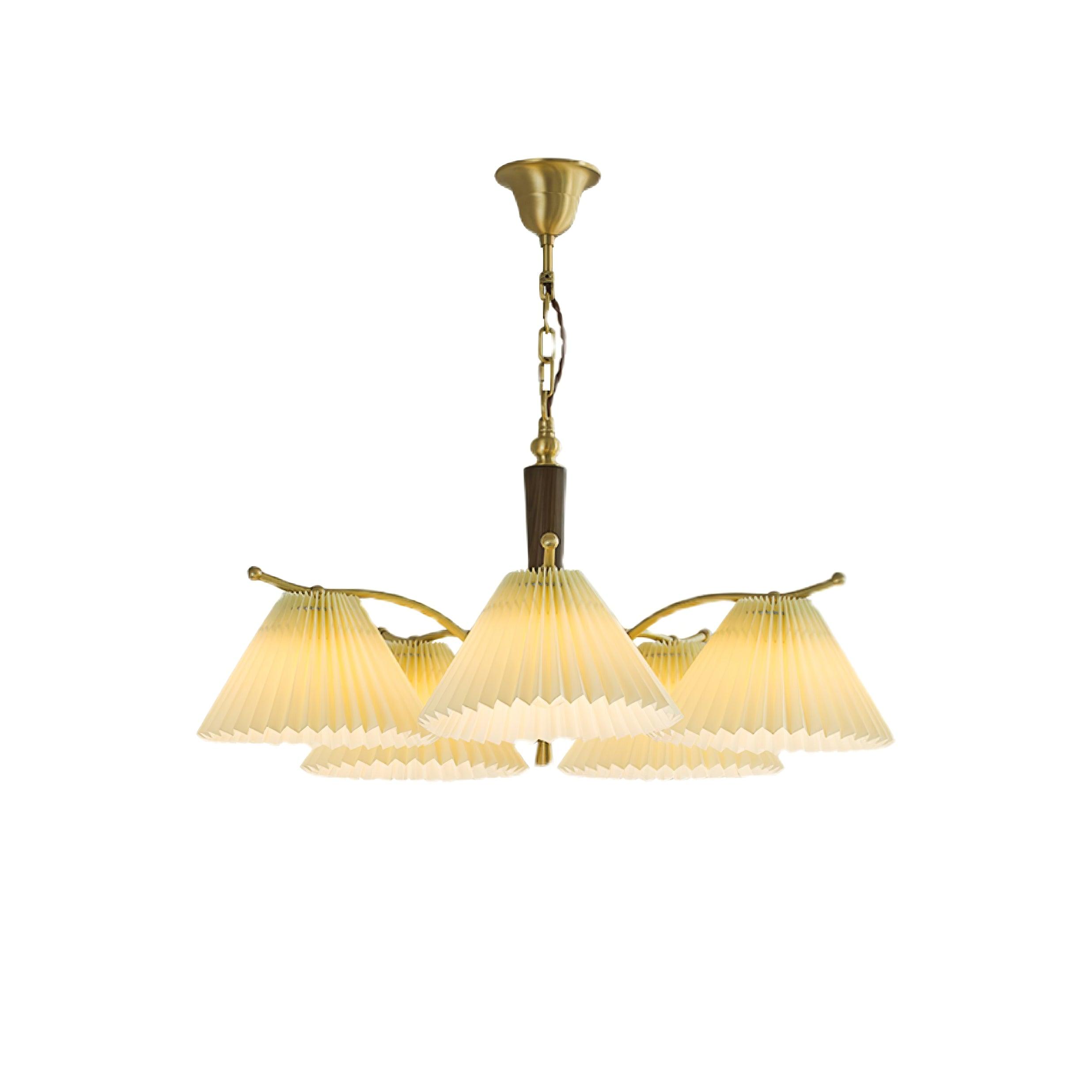 Lustra Chandelier Brass Pleated Shade Classic-Neutral Decor