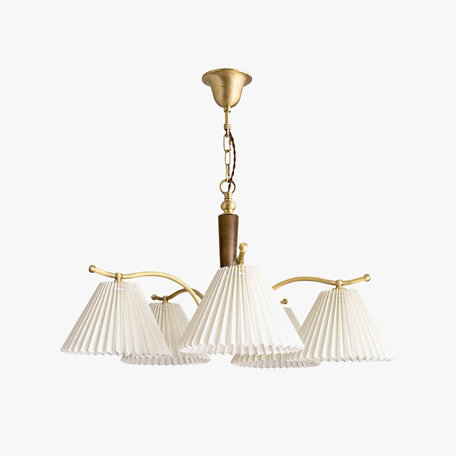 Lustra Chandelier Brass Pleated Shade Classic-Neutral Decor