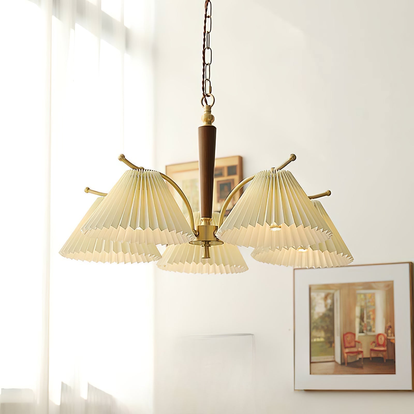 Lustra Chandelier Brass Pleated Shade Classic-Neutral Decor