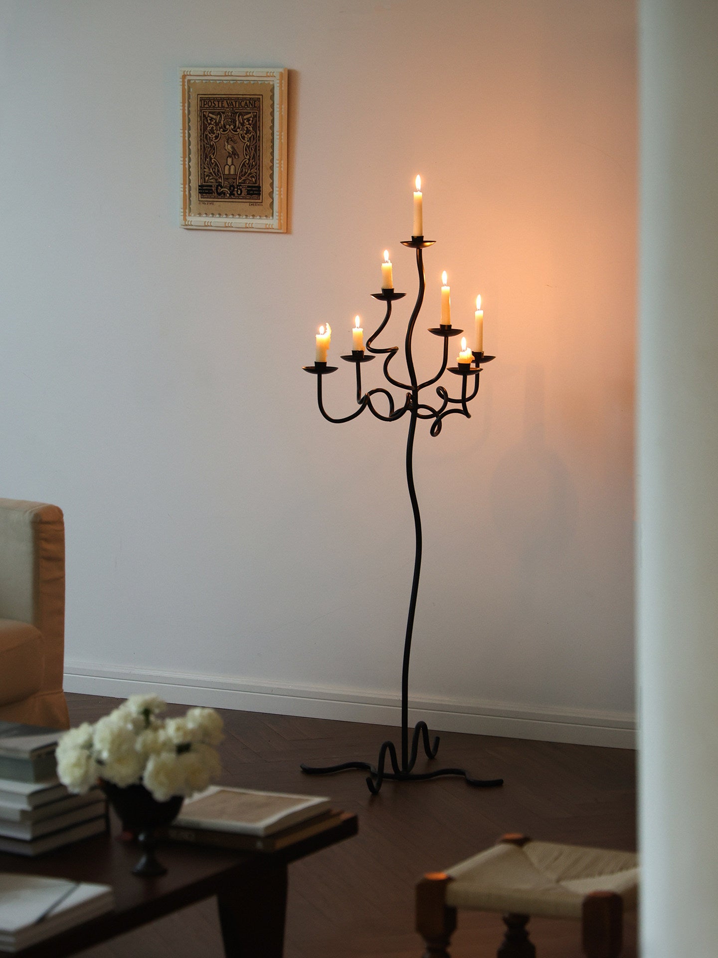 Hand Forged Iron Floor Candelabra-Neutral Decor