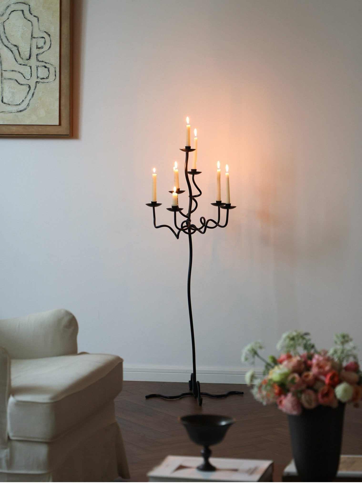 Hand Forged Iron Floor Candelabra-Neutral Decor