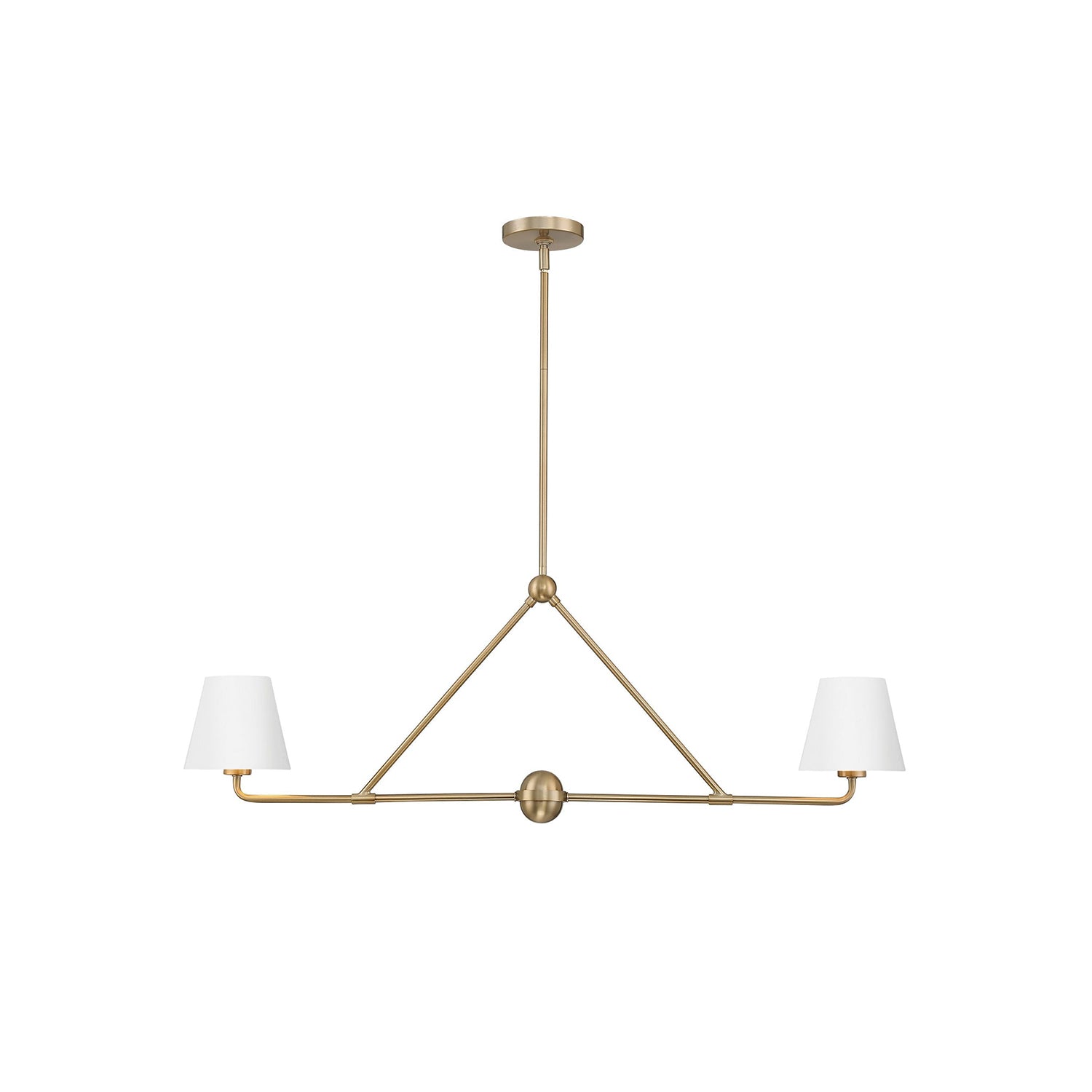 Xavier Linear Pendant Lamp in brass finish with a white fabric shade.
