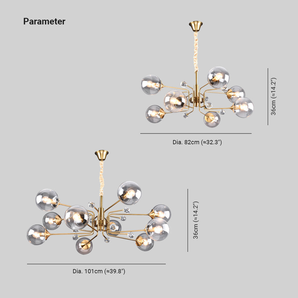 Valentina Nordic Modern Chandelier Clear/Grey Metal Living Room - Neutral Decor