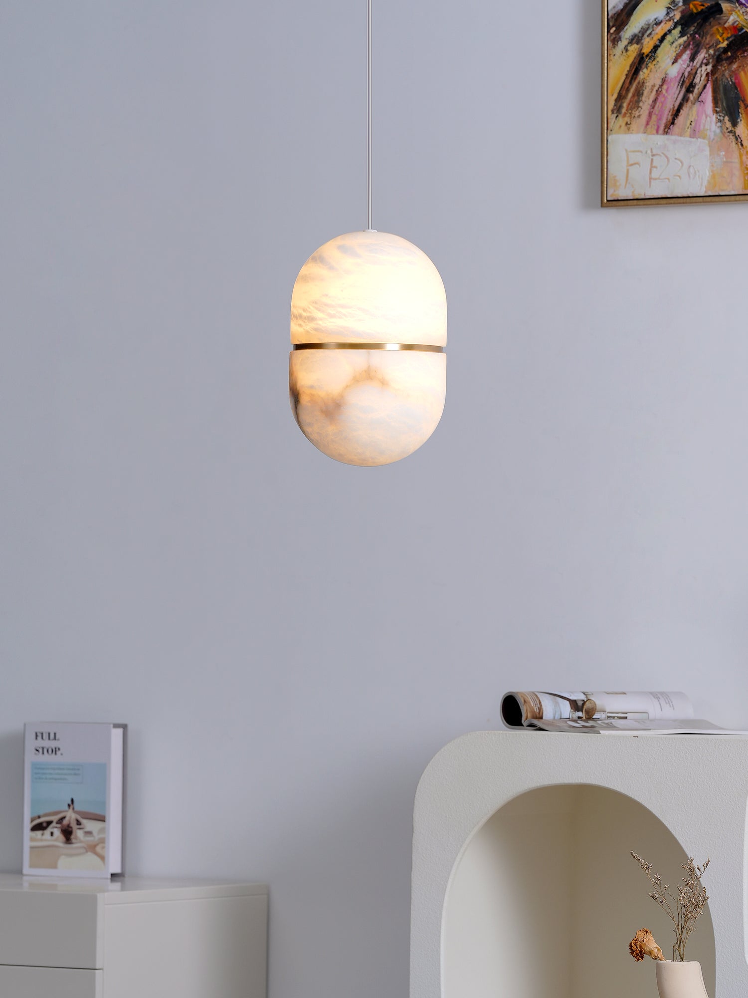 Satatr Alabaster Pendant Light Capsule-shaped-Neutral Decor