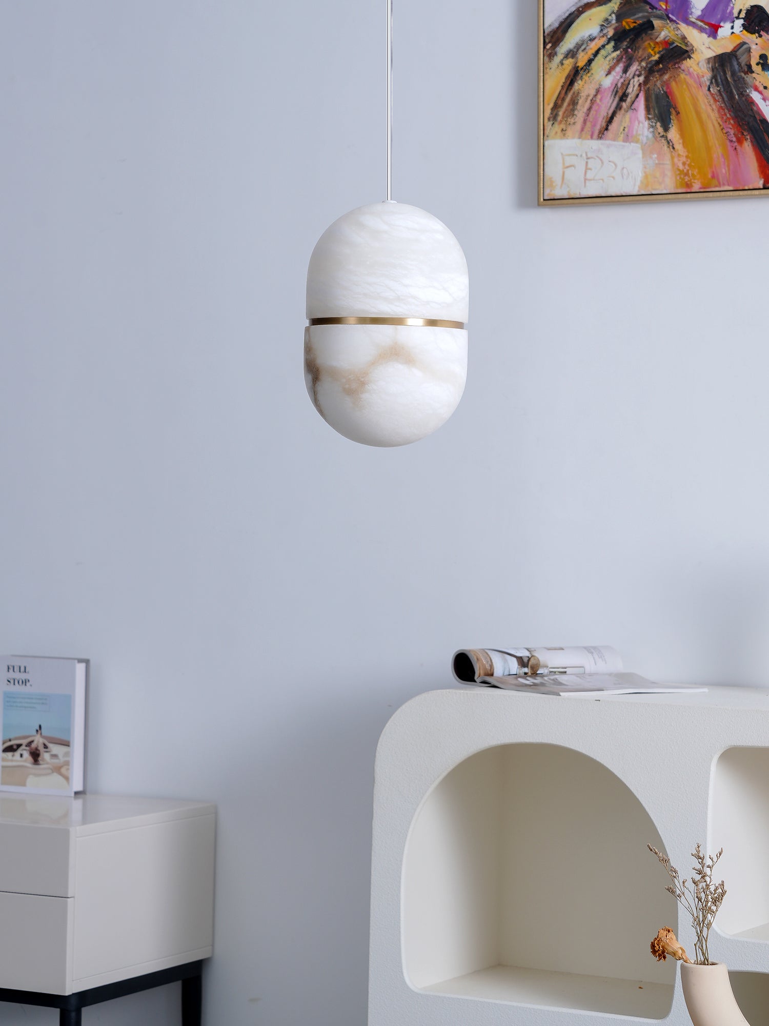 Satatr Alabaster Pendant Light Capsule-shaped-Neutral Decor