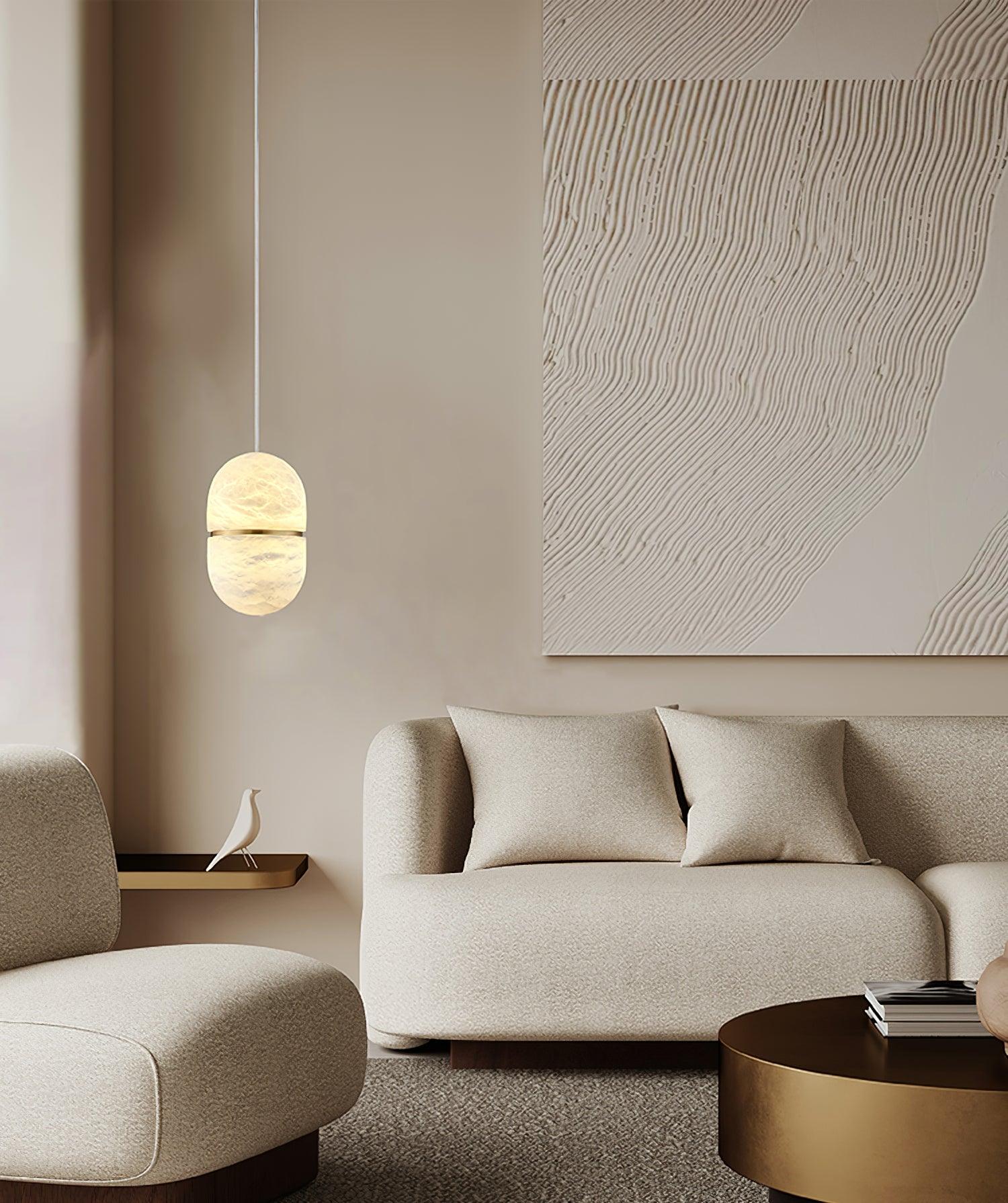 Satatr Alabaster Pendant Light Capsule-shaped-Neutral Decor