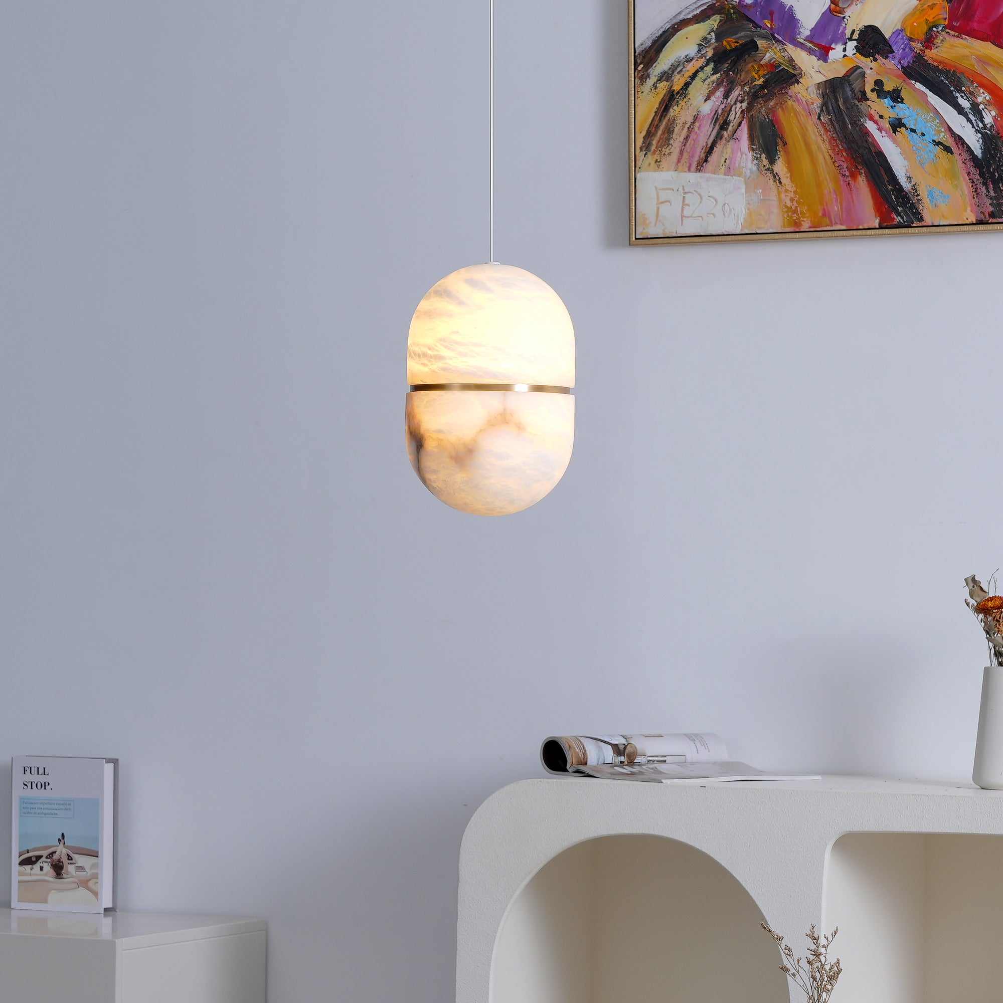 Satatr Alabaster Pendant Light Capsule-shaped-Neutral Decor