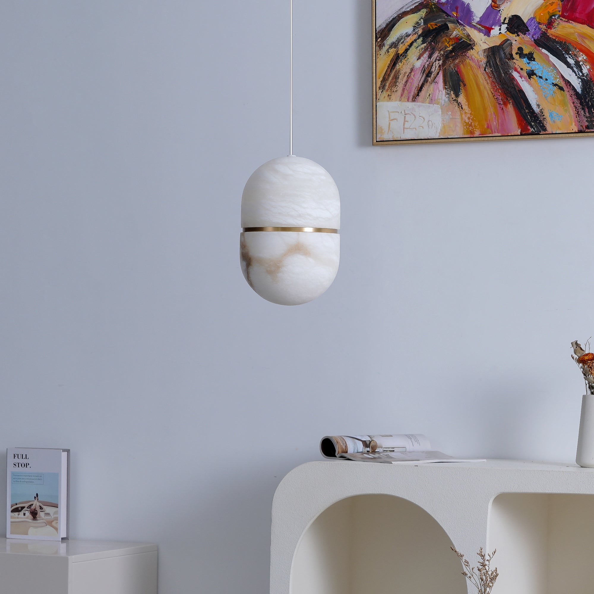 Satatr Alabaster Pendant Light Capsule-shaped-Neutral Decor