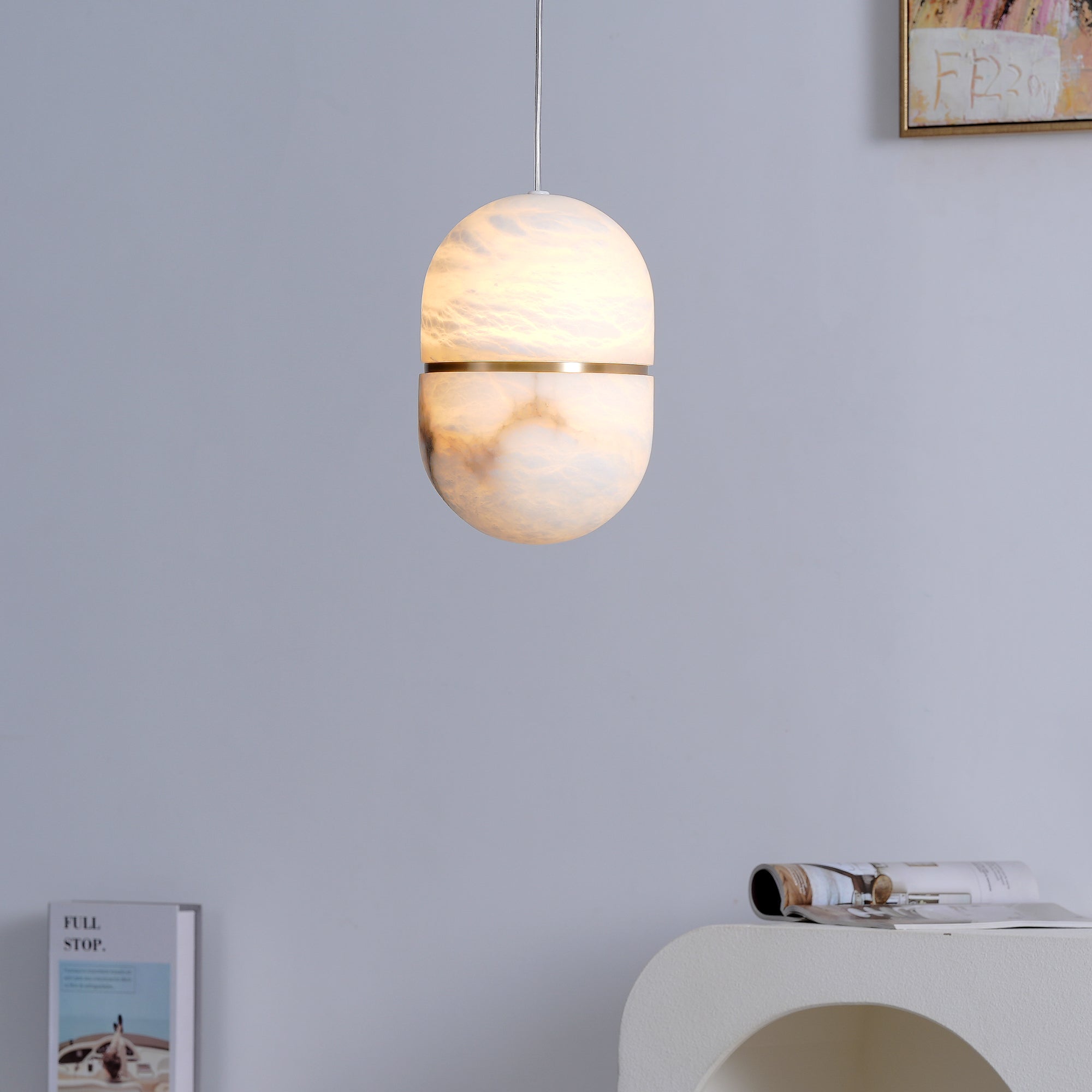 Satatr Alabaster Pendant Light Capsule-shaped-Neutral Decor