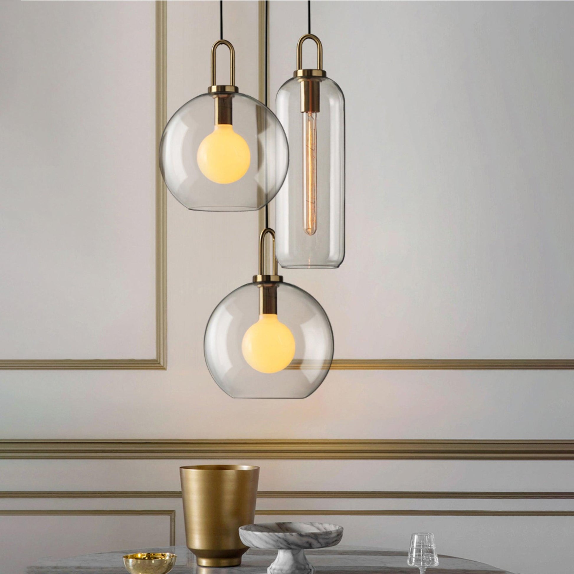 Lustra Pendant Lamp Pendulum Glass-Neutral Decor