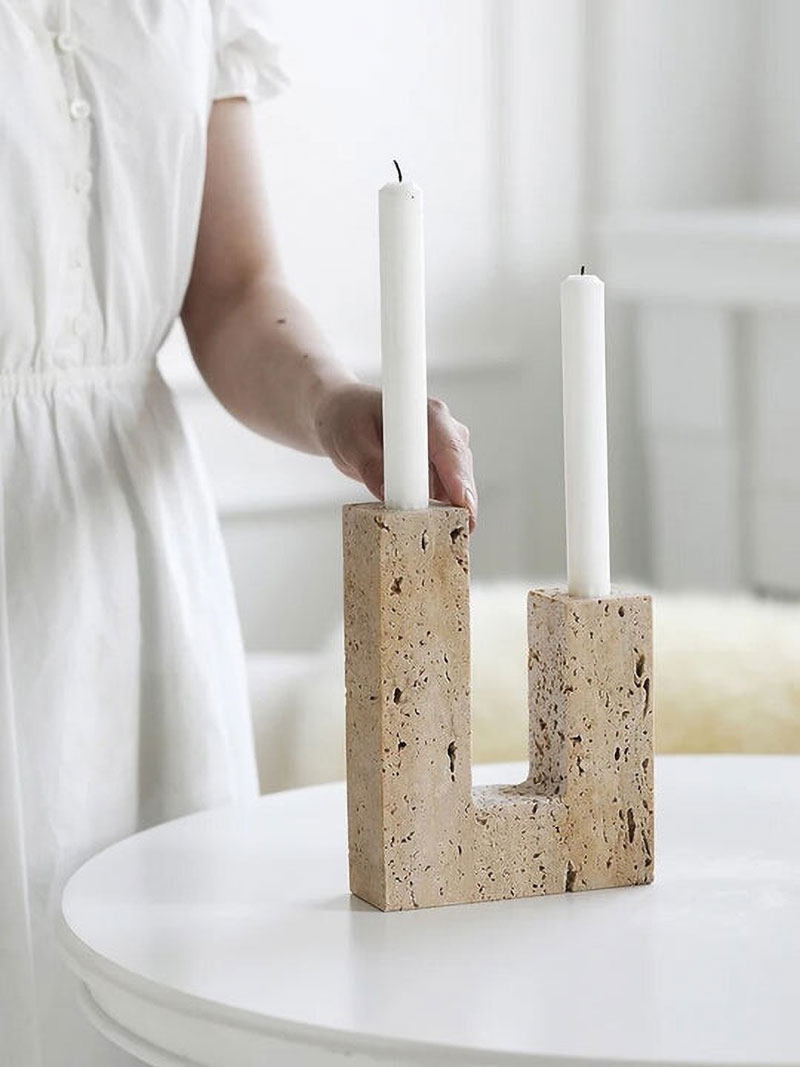 Horze Modern Yellow Travertine Candle Holder-Neutral Decor