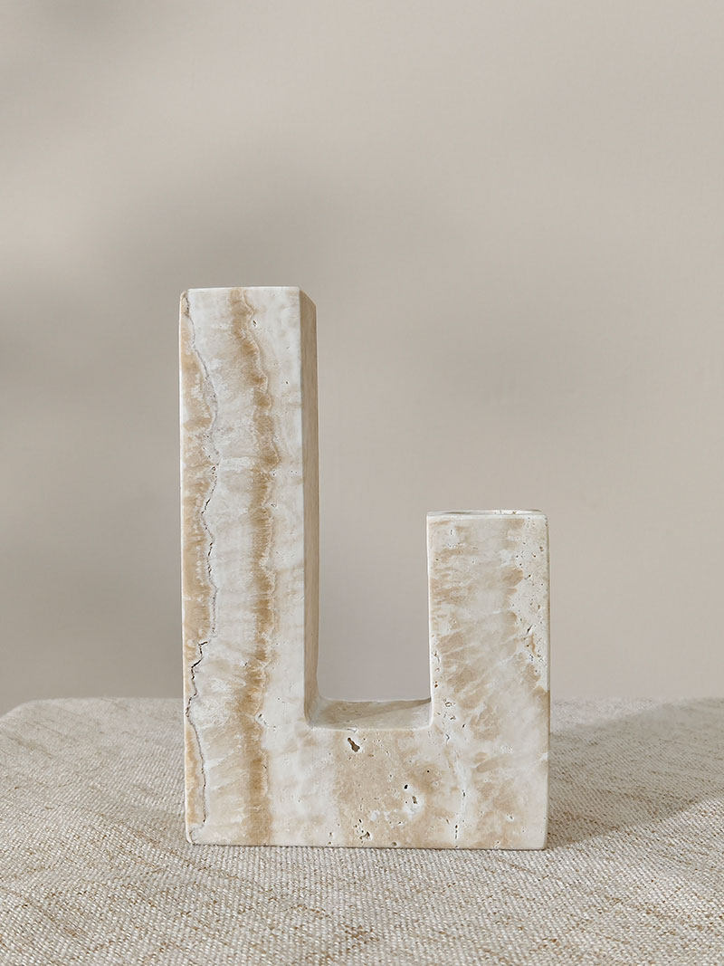 Horze Modern Yellow Travertine Candle Holder-Neutral Decor